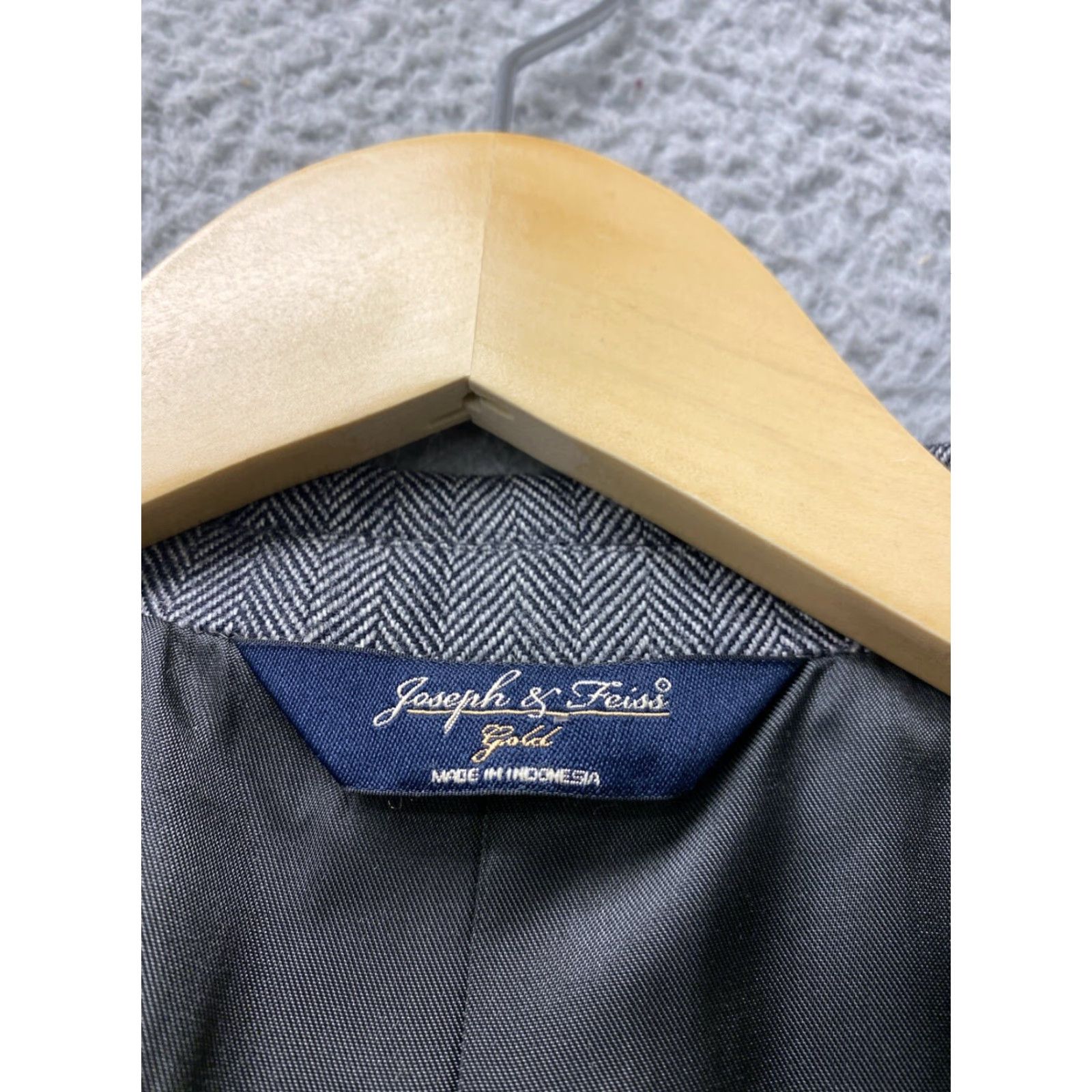 Joseph VINTAGE Joseph & Feiss Gray Wool Blazer Men 44 Regular Herringbone Single-Breasted Suit Jacket Size 44R - 2 Thumbnail