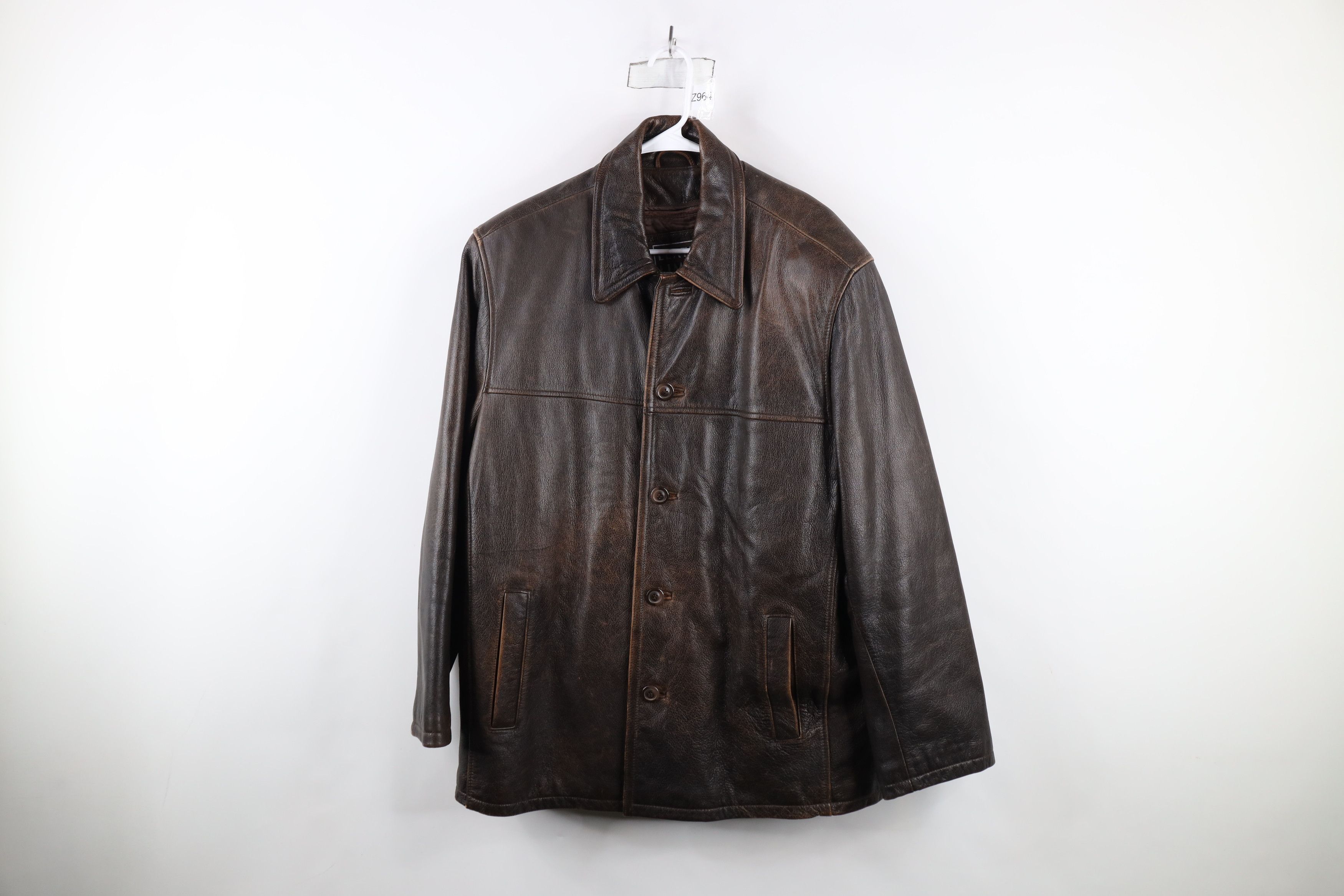 Vintage Vintage 90s Streetwear Quilted Leather Shirt Jacket Brown Size US L / EU 52-54 / 3 - 1 Thumbnail