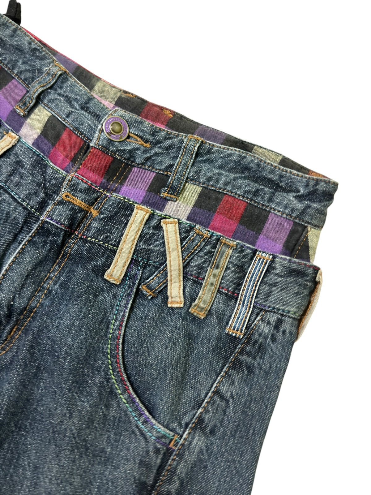 Hysteric Glamour × Japanese Brand × Seditionaries DOUBLE WAIST TARTAN PLAID UNIQUE GRAPHIC DENIM PANTS Size US 27 - 7 Thumbnail