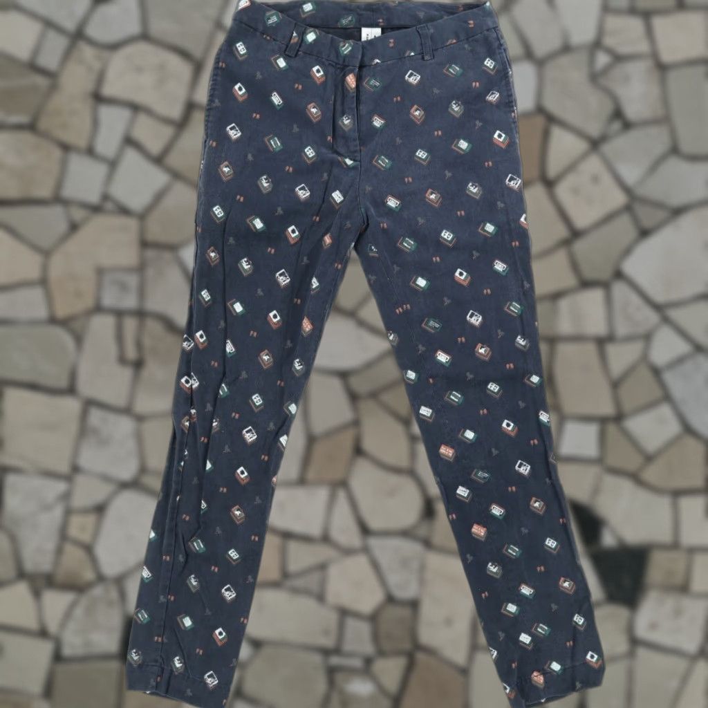 Vintage Greyhound Bus Driver MTV Rayon Knit Chino Pants Navy Blue All Over Print Women's 26 Size 26" / US 2 / IT 38 - 1 Thumbnail