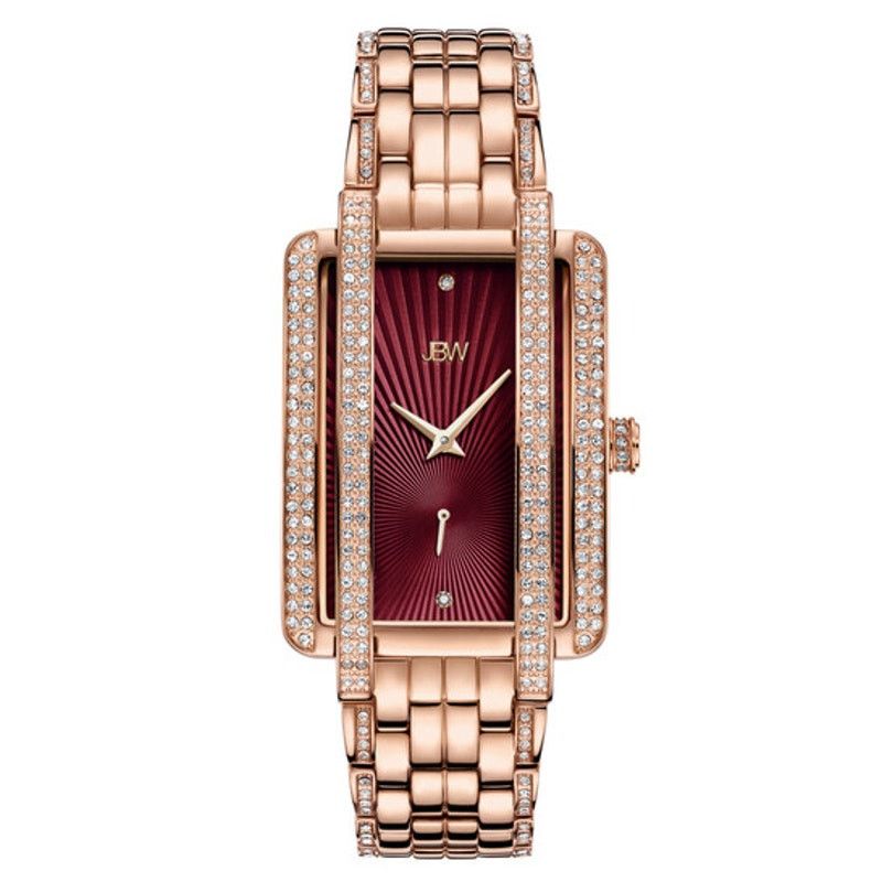 Jbw Mink Quartz Diamond Red Dial Gold Rose-Gold Band Watch, Women's