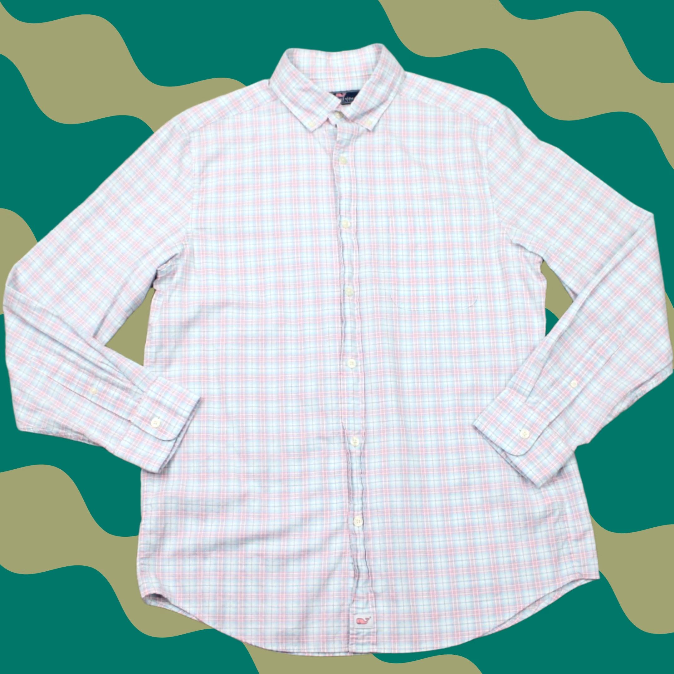 Vineyard Vines Vineyard Vines Shirt Mens Medium Cotton Stretch Classic Fit Murray L/S Pink/Blue Size US M / EU 48-50 / 2 - 1 Thumbnail