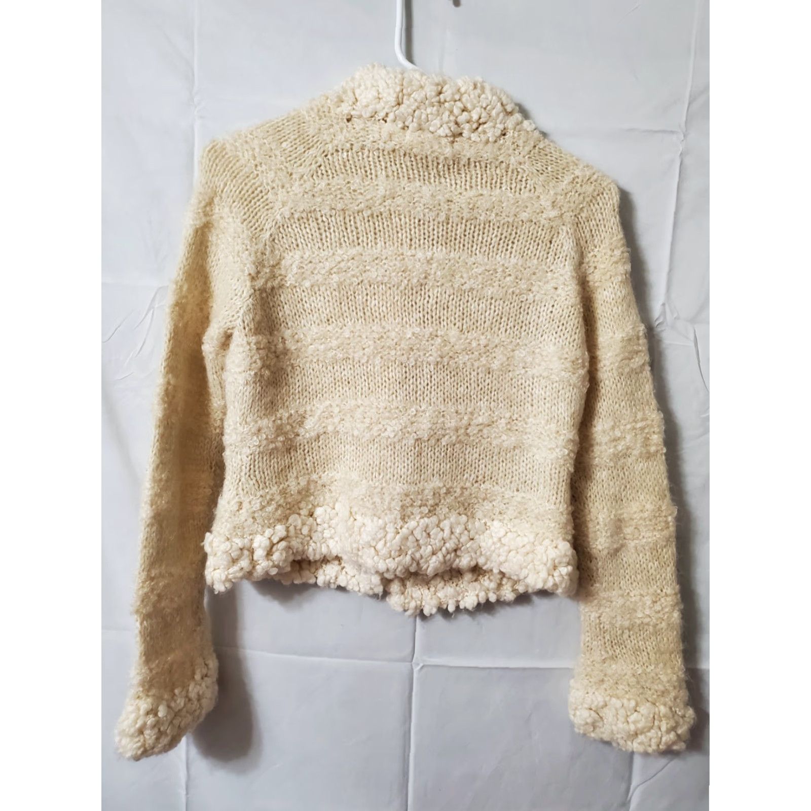 Anthropologie Anthropologie Sweater Cardigan Solid Ivory Wool Mohair Alpaca Nylon Acrylic Chunky-Knit XS Long Sleeve High Neck Button Up Winter Casual Womens Size XS / US 0-2 / IT 36-38 - 7 Thumbnail