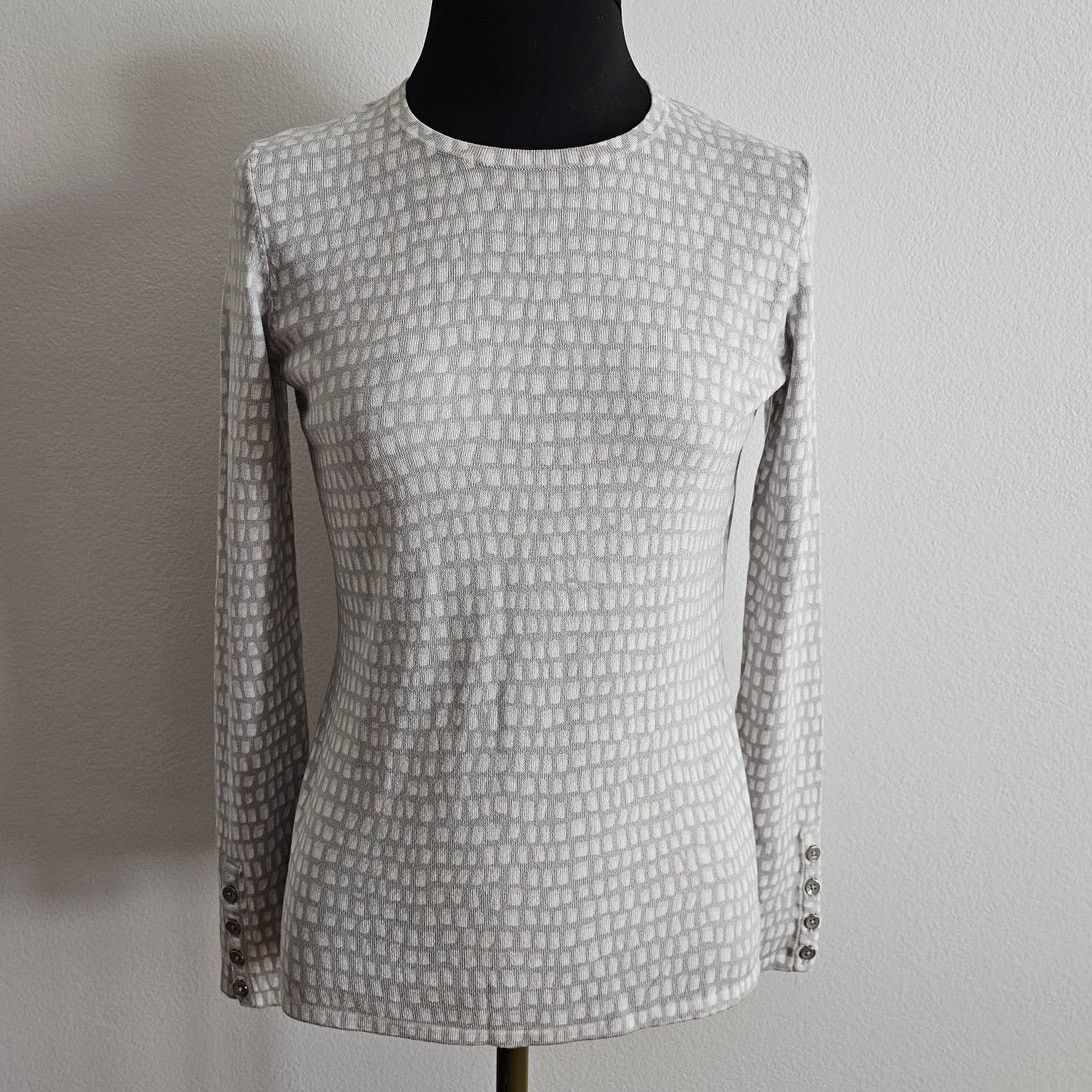 J.McLaughlin J. Mclaughlin Women White/Gray Cotton Blend Crew Sweater XS Size XS / US 0-2 / IT 36-38 - 1 Thumbnail
