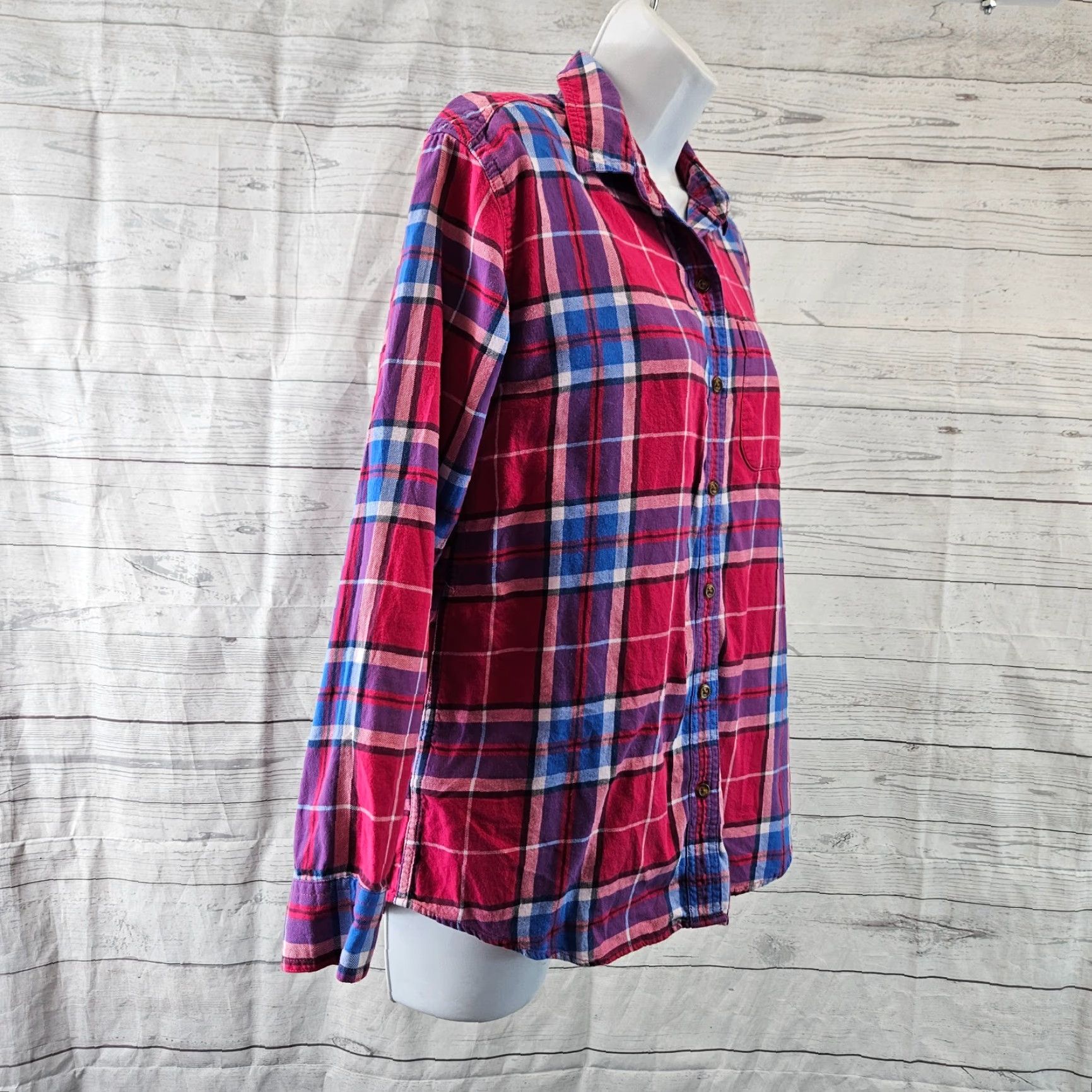 Eddie Bauer Eddie Bauer Womens Button Front Shirt XS Pink Blue Plaid Cotton Long Sleeve Shirt Womens XS Redraft Size XS / US 0-2 / IT 36-38 - 3 Thumbnail