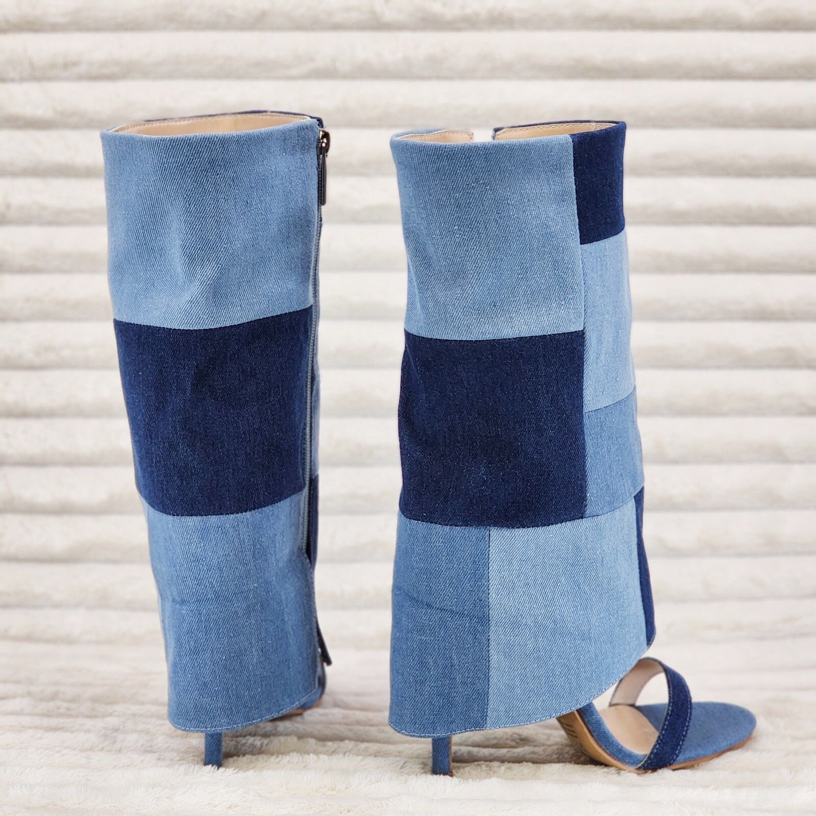 Other Paris Denim Patchwork Stiletto Fold Over Skirted Shootie San Size US 8.5 / IT 38.5 - 5 Thumbnail