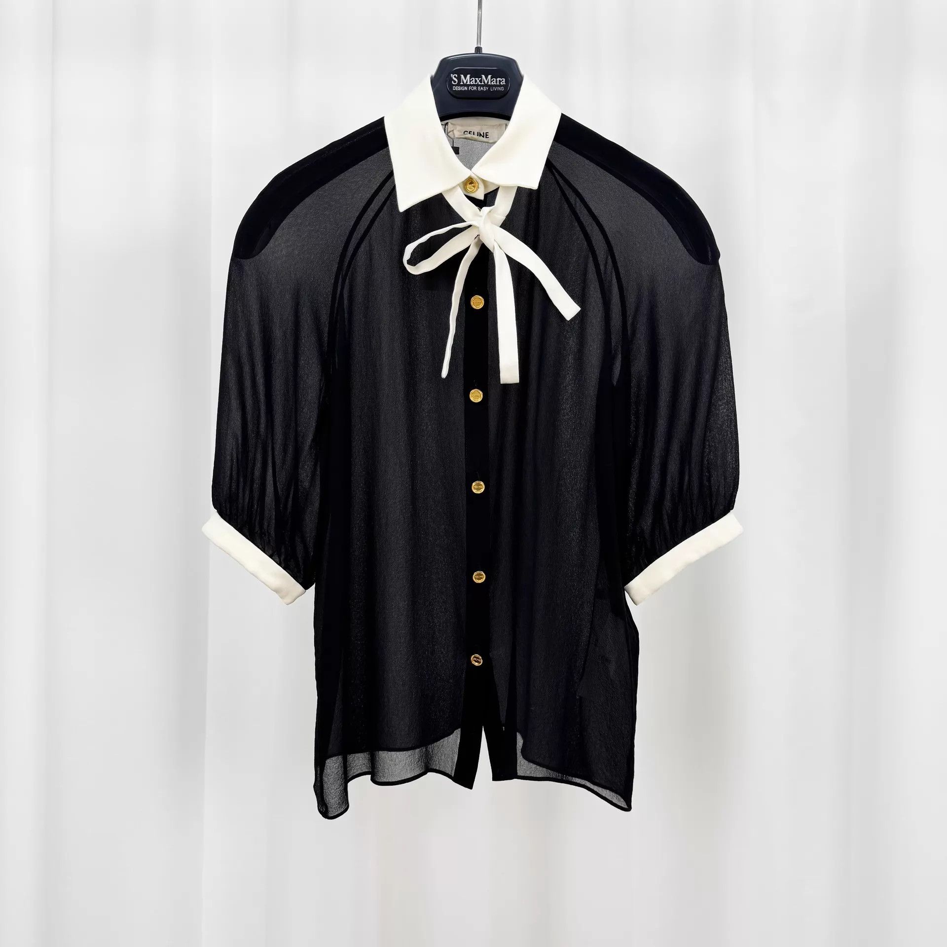 Celine Celine Bow Gold Button Silk Top 34 Mint Size XXS / US 00 / IT 34 - 1 Thumbnail