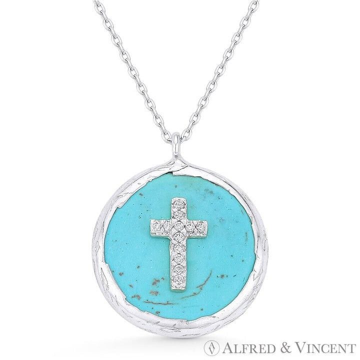 Other CZ Crystal Cross on Faux Turquoise Circle Pendant & Chain Size ONE SIZE - 1 Preview