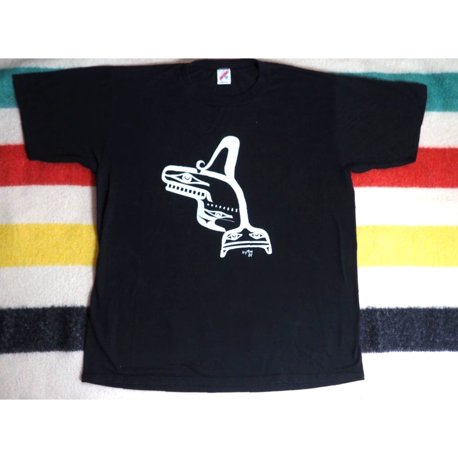 Jerzees VTG 80s Jerzees Coast Salish PNW Orca Whale Art USA Black Tee T-Shirt Mens XL Size US XL / EU 56 / 4 - 2 Thumbnail
