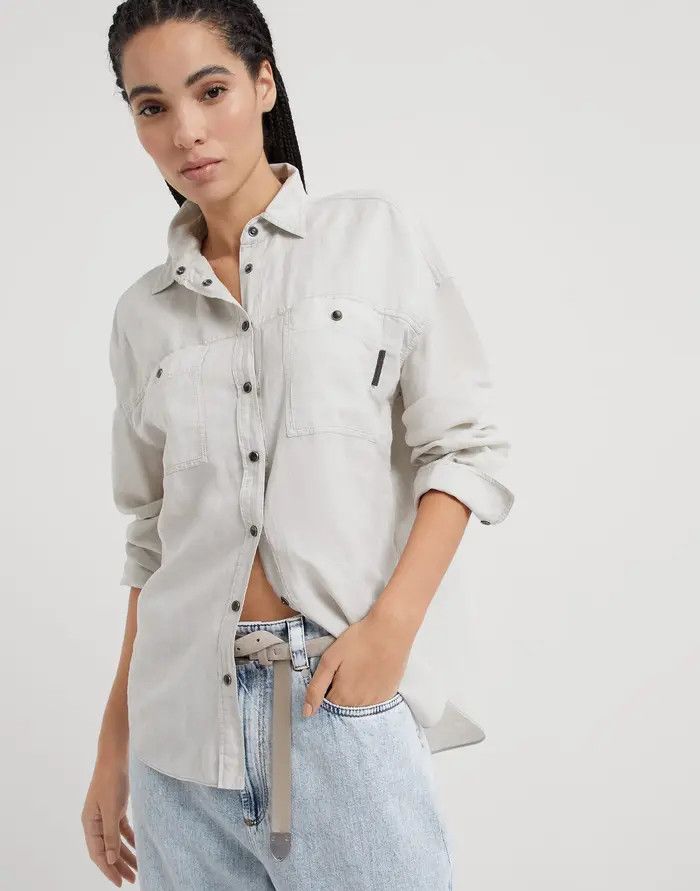 Brunello Cucinelli o1w1db10825 Blouse in Open Grey Size S / US 4 / IT 40 - 5 Thumbnail