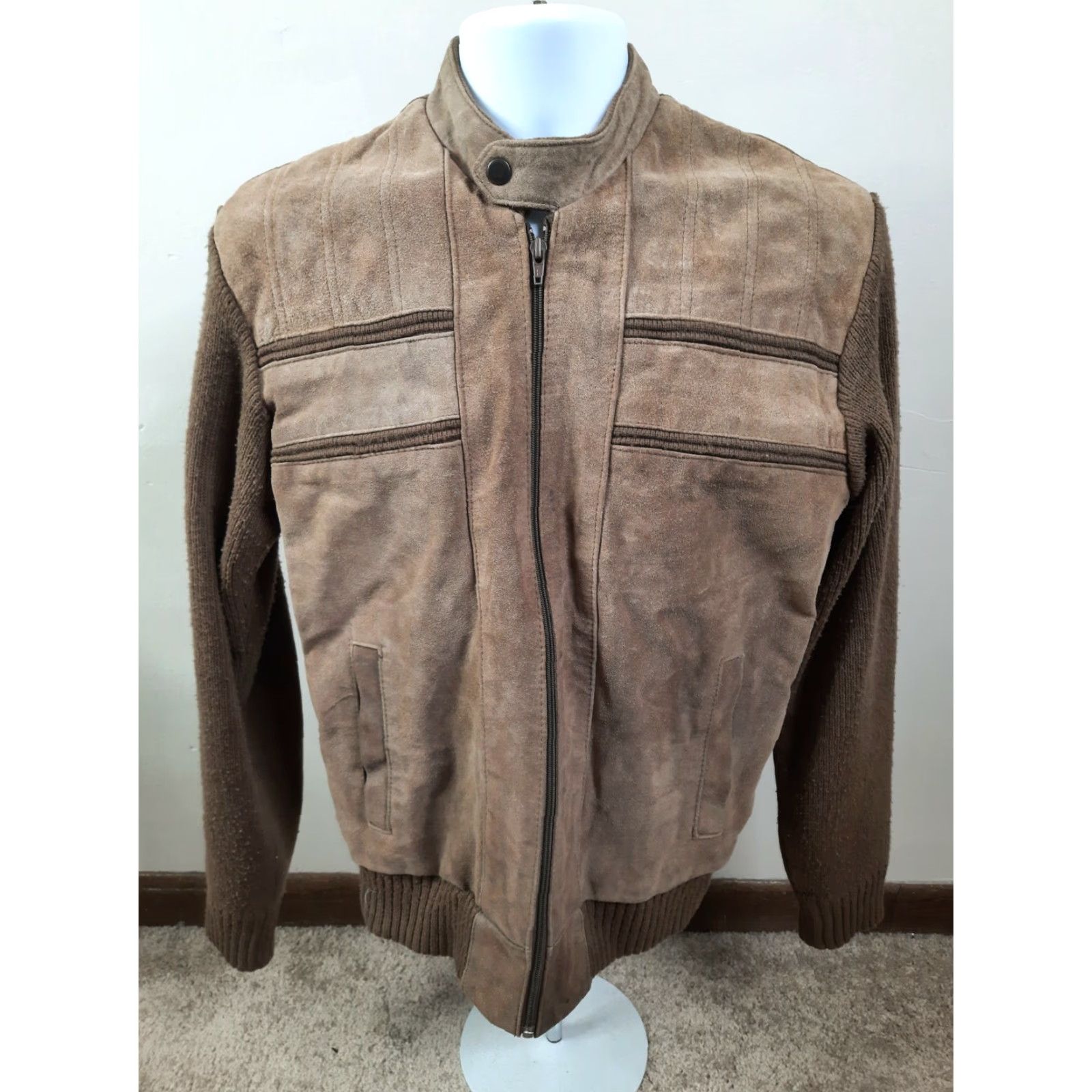 Vintage VINTAGE 70s REPAGE LEATHER Suede JACKET / Sweater Mens Medium Coat Bomber Jacket Brown M Full Zip Mens Size US M / EU 48-50 / 2 - 3 Thumbnail