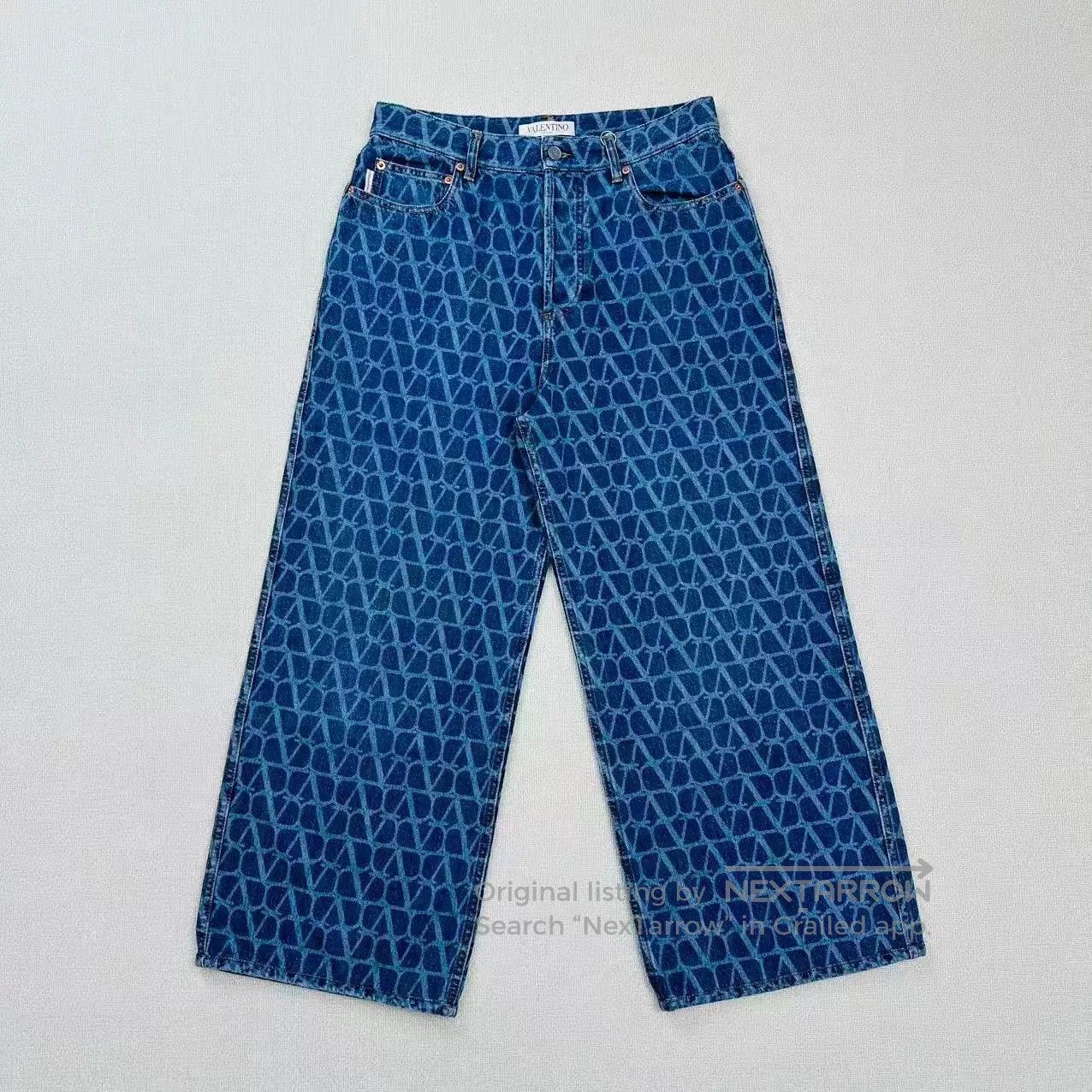 Valentino Valentino Logo Print Denim Wide-Leg Pants. Size US 31 - 1 Thumbnail
