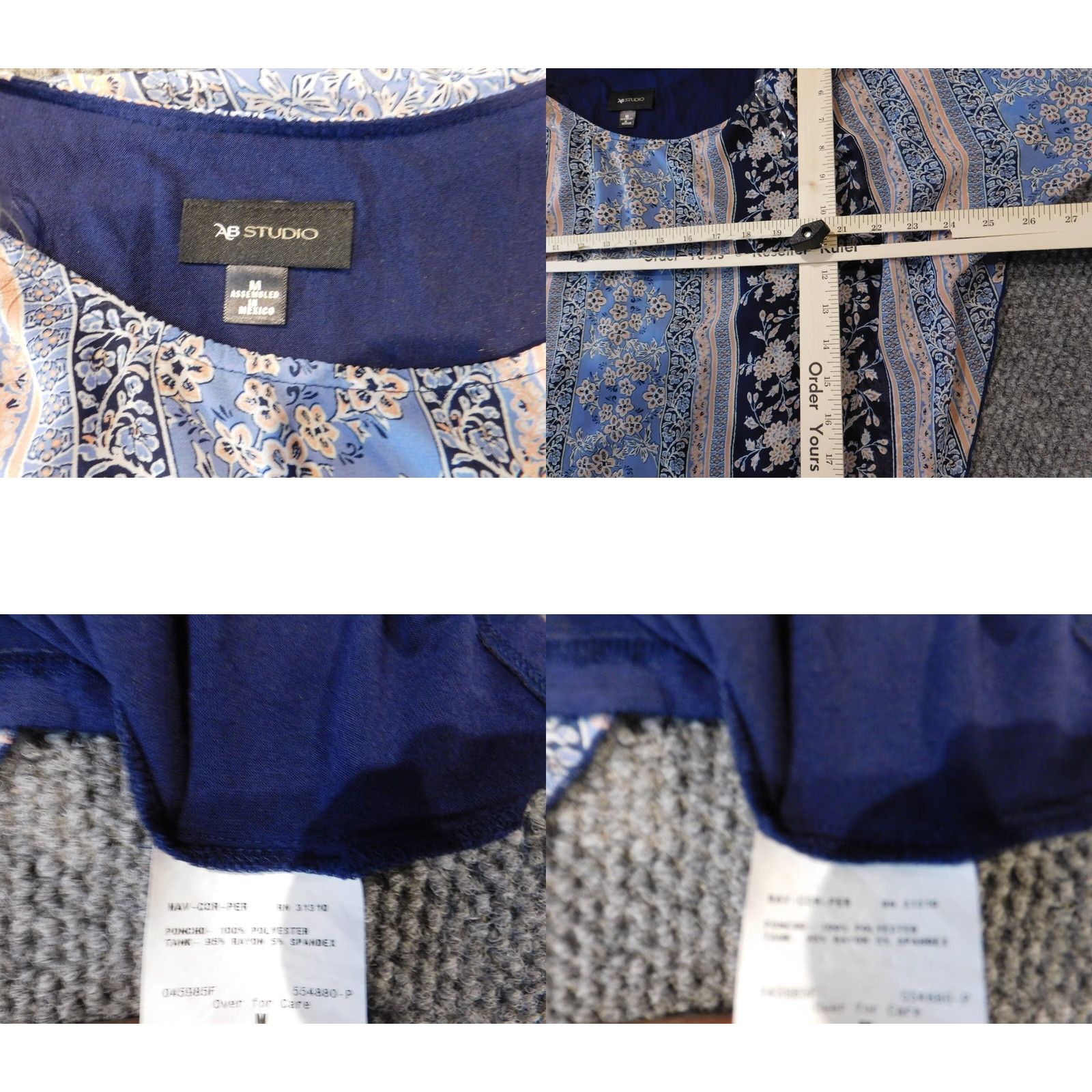 Vintage AB Studio Women Blouse M Blue Floral Short Sleeve Dolman Pullover Button Collared Polyester Stretch Regular Vneck? Size M / US 6-8 / IT 42-44 - 8 Thumbnail