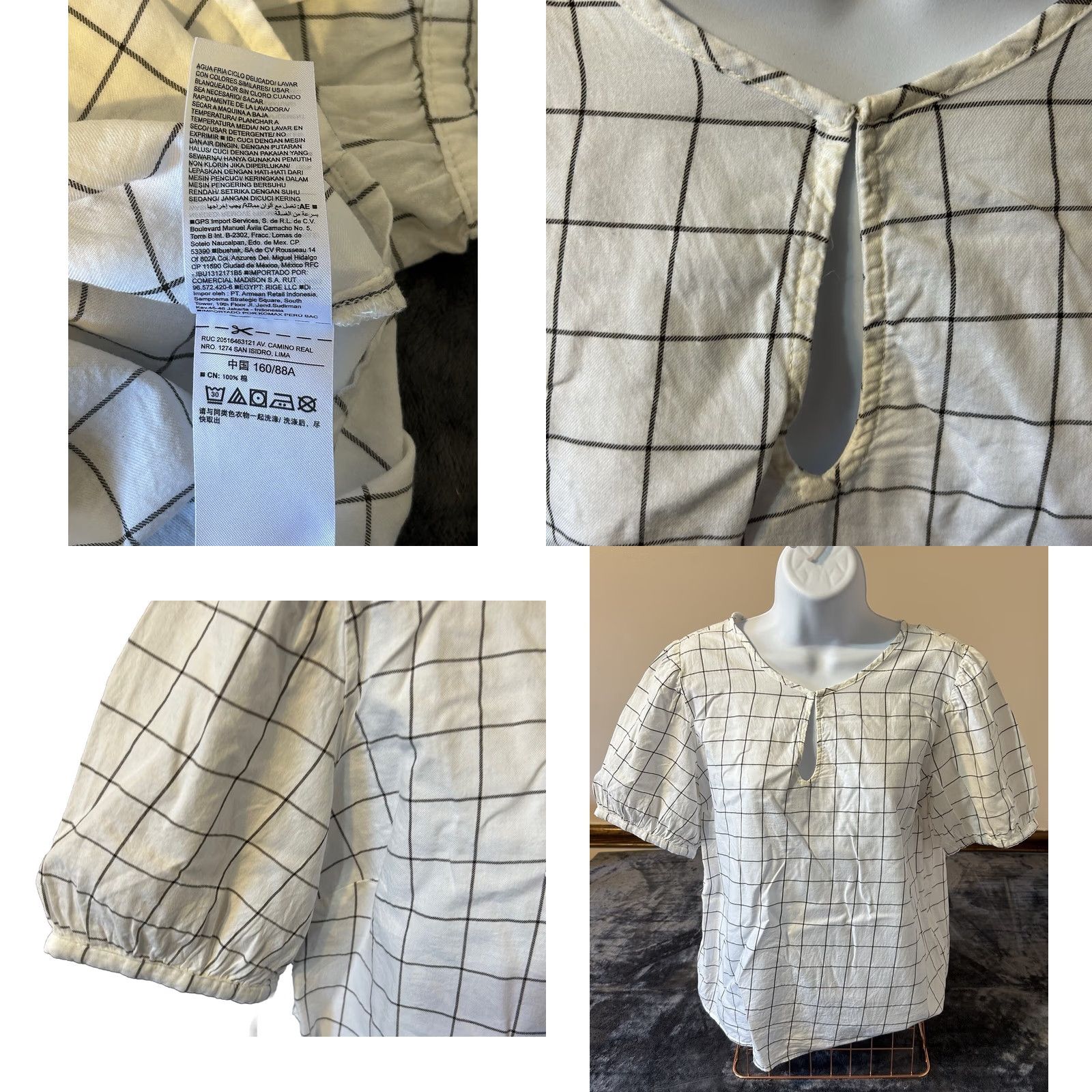 Old Navy Old Navy Blouse Shirt Women Small White Gray Window Pane Design Short Sleeve V-Neck Keyhole Knit 100% Cotton Multicolor Summer Casual Womens Size S / US 4 / IT 40 - 10 Thumbnail