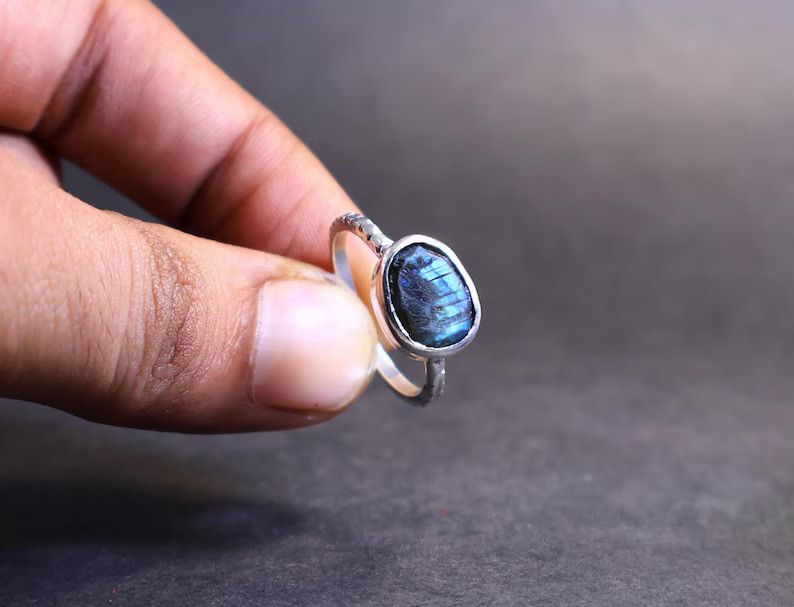 Handmade Cut Labradorite Ring, Handmade Sterling Silver Promise Ring Size ONE SIZE - 1 Thumbnail