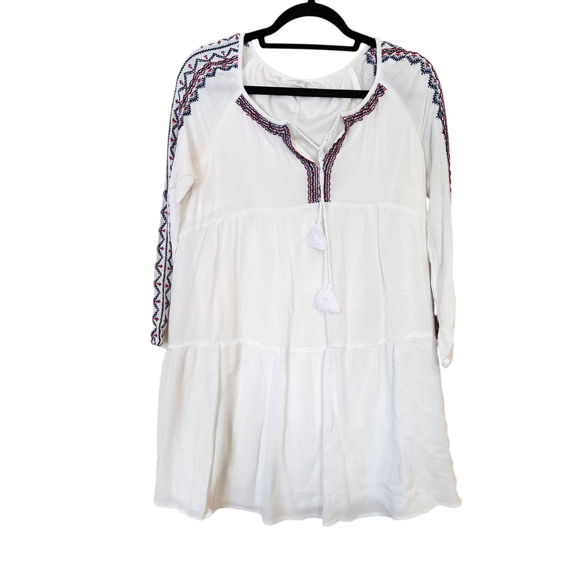 Old Navy White Boho Dress Size L Embroidered “Catch my Drift” Womens Size L / US 10 / IT 46 - 1 Thumbnail