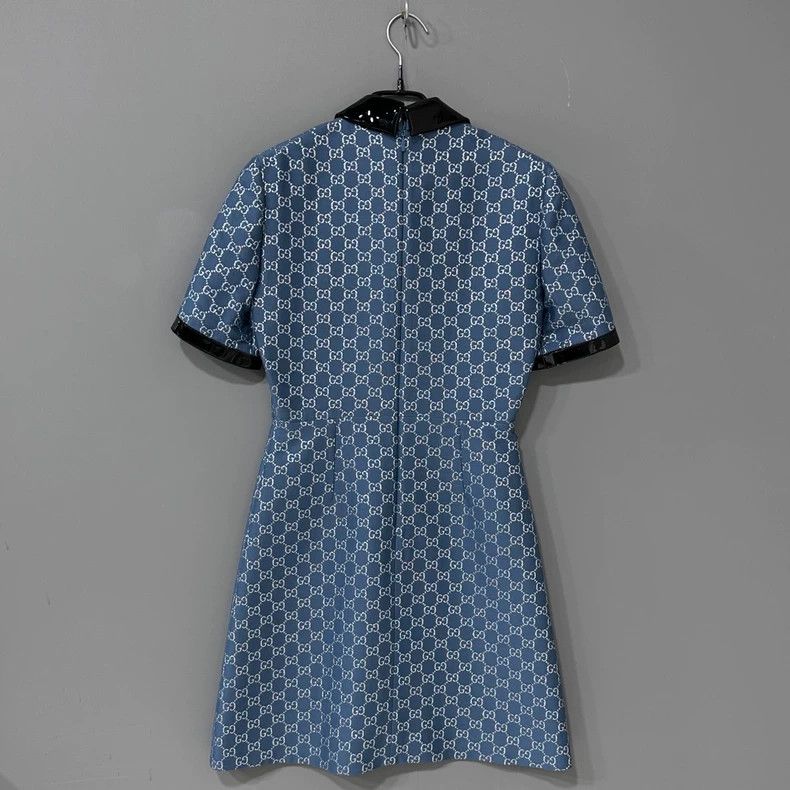 Gucci Leather-collar old flower full-print dress 2504-Nexta