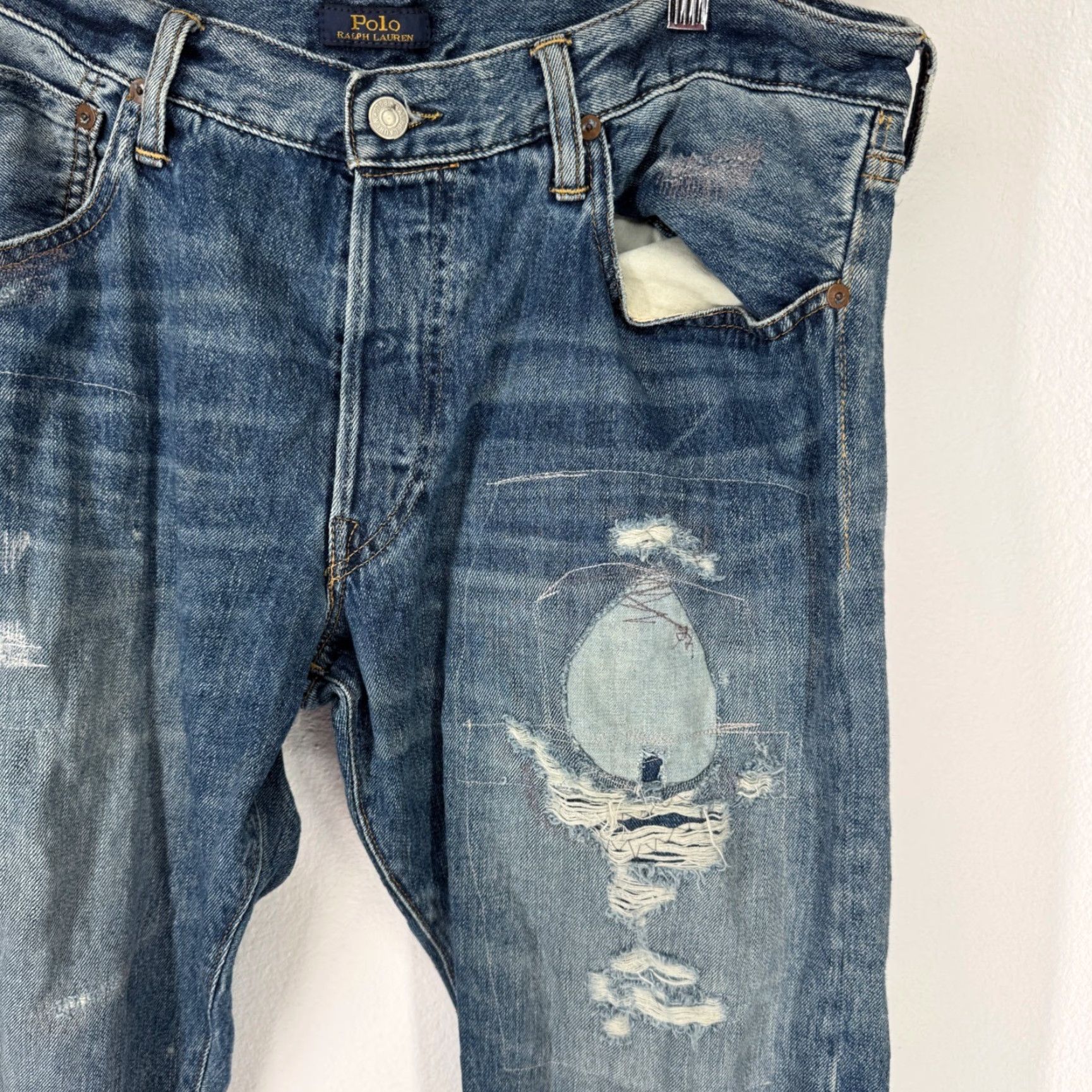 Polo Ralph Lauren Polo Ralph Lauren Mens Distressed Varick Slim Straight Jeans 34x32 Patchwork Size US S / EU 44-46 / 1 - 5 Thumbnail