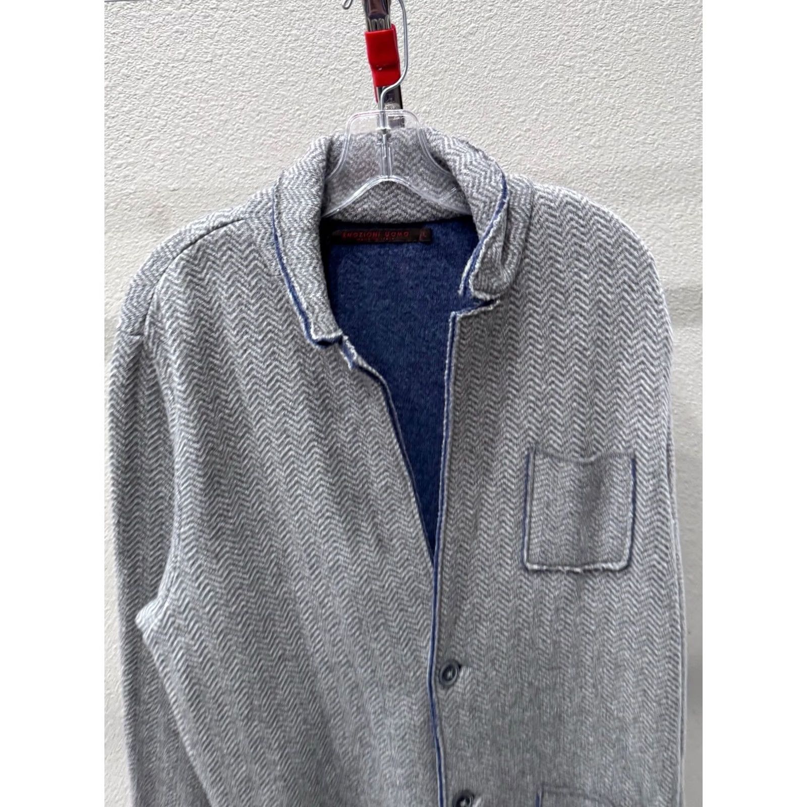 Vintage Emozioni Uomo Made Italy Unique Gray Blue Sweater Jacket Large L Mens Size US L / EU 52-54 / 3 - 4 Thumbnail