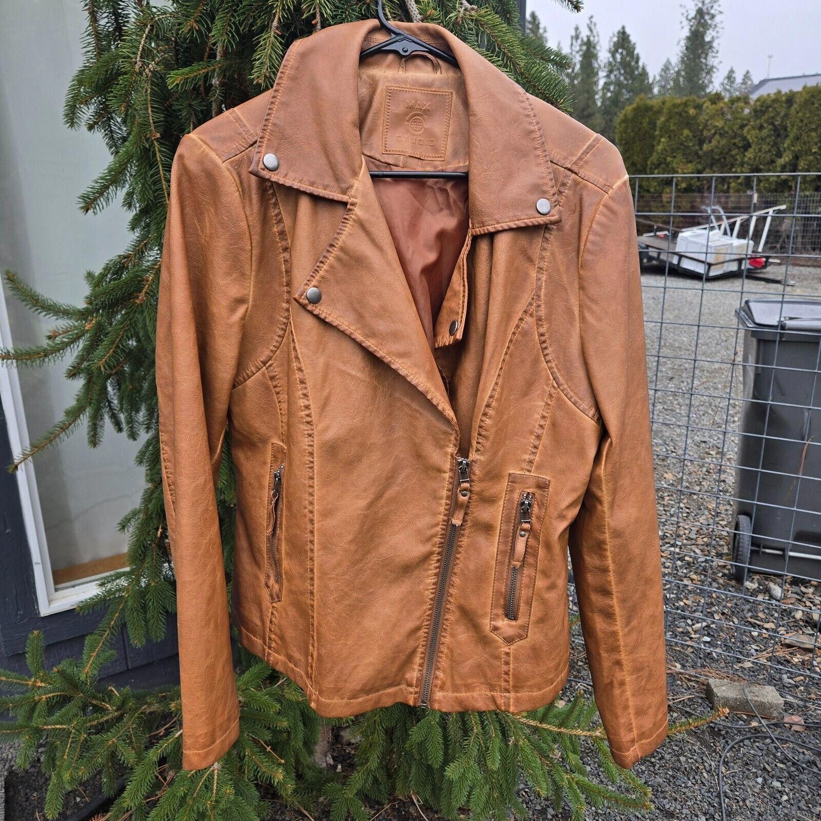 Designer MAX STUDIO Womens Large Tan Cognac Faux Leather Jacket C2 Size L / US 10 / IT 46 - 5 Thumbnail