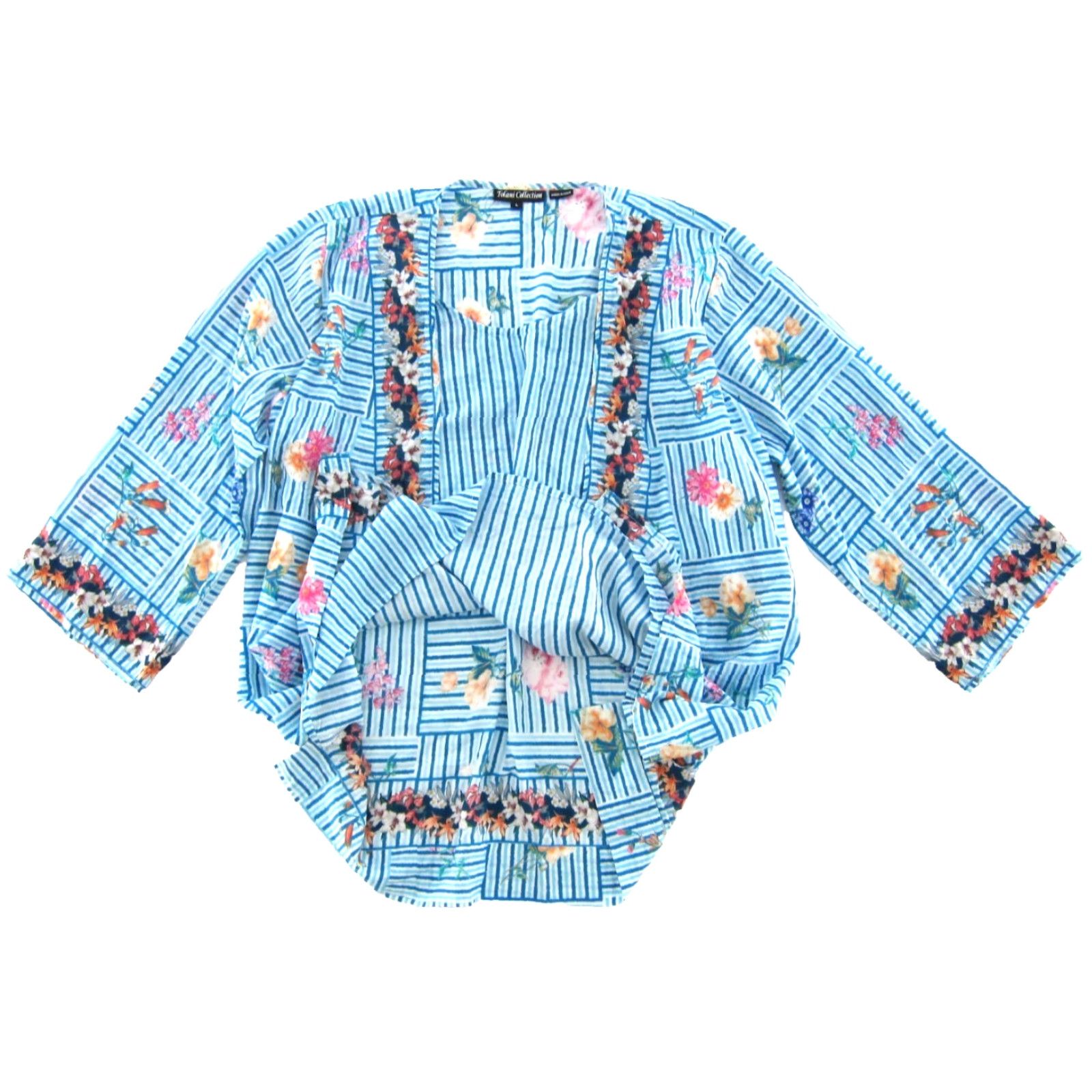 IOLANI Tolani Collection Blouse 3/4 Sleeve Adult L Blue Floral Rayon Bohemian Womens Size L / US 10 / IT 46 - 5 Thumbnail
