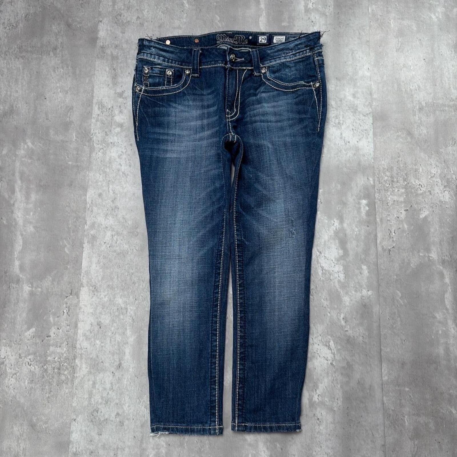 Other Y2K Blue Miss Me Grunge Gothic Capri Denim Jeans Size 29" - 2 Thumbnail