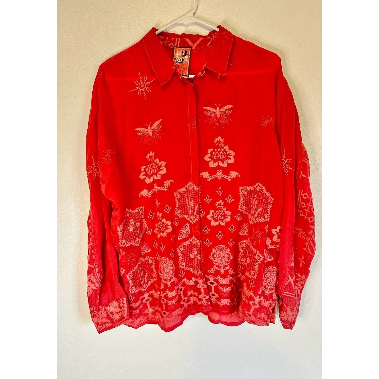 Johnny Was Johnny Was Red Slim Audrey Embroidered Shirt Size M Size M / US 6-8 / IT 42-44 - 10 Thumbnail