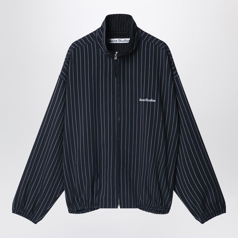 Acne Studios Acne Studios Navy Blue Zip-Up Jacket With Pinstripe Pattern Size US L / EU 52-54 / 3 - 1 Thumbnail