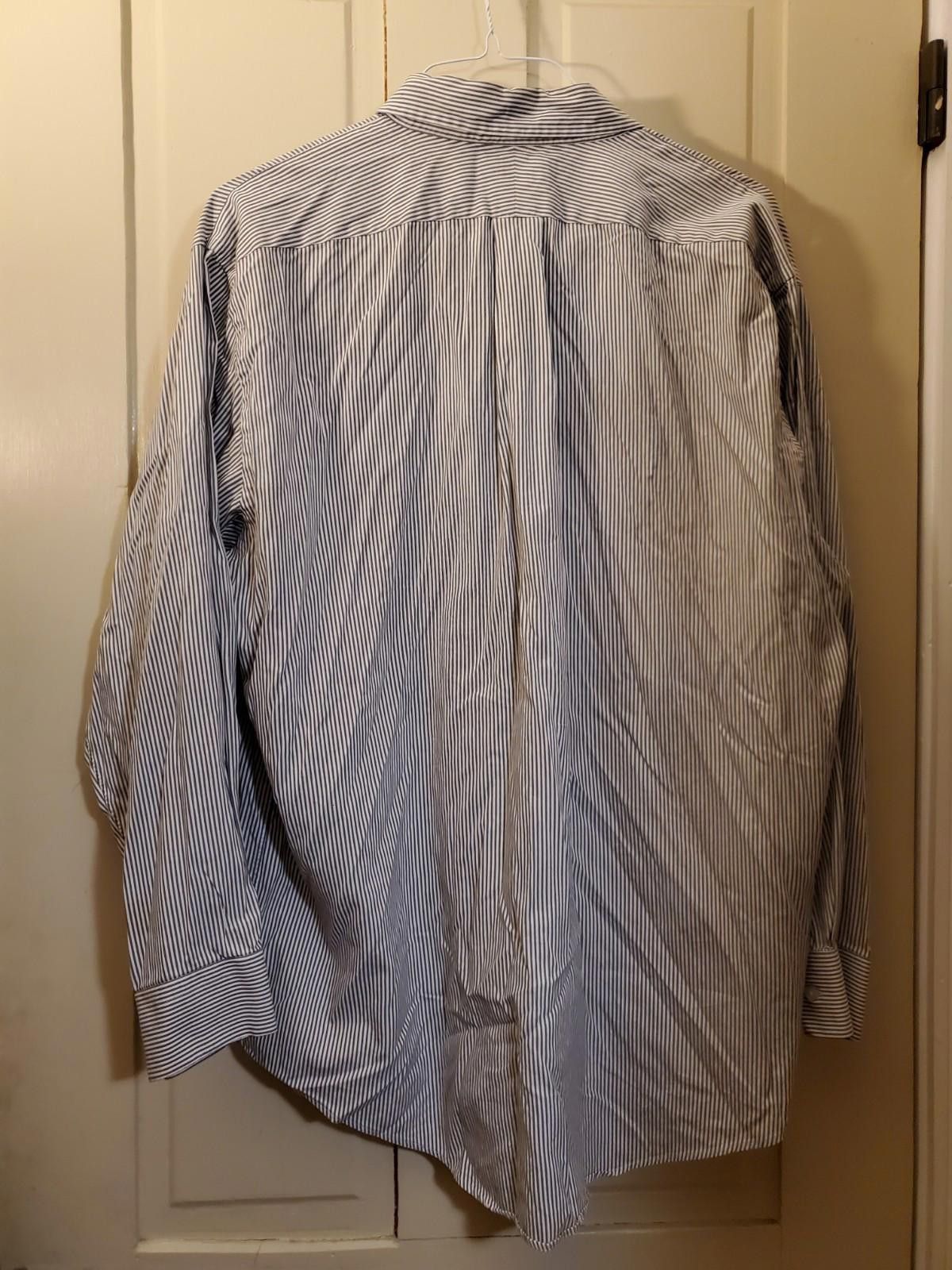 Lands' End Lands End Mens Shirt 17.5-34 Gray Striped Tradl Fit Oxford Size 42R - 5 Thumbnail