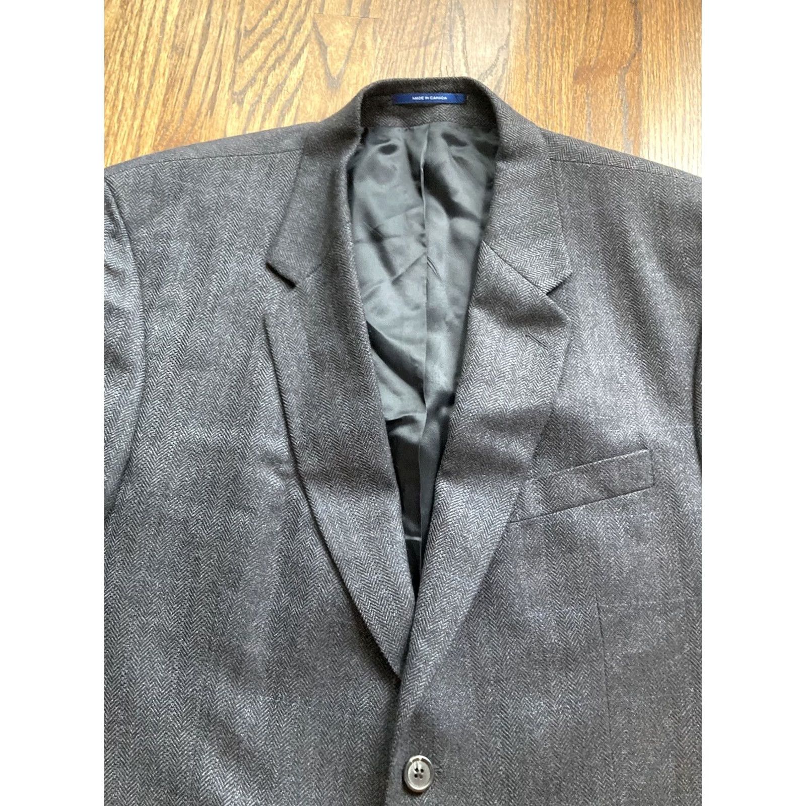 Ralph Lauren Ralph Lauren Blazer Mens 44R Herringbone Wool Dark Gray Notch Lapel 3-Button Jacket Coat Regular Size 44 2 Piece Vintage No Brown/Gray? Size 44R - 5 Thumbnail