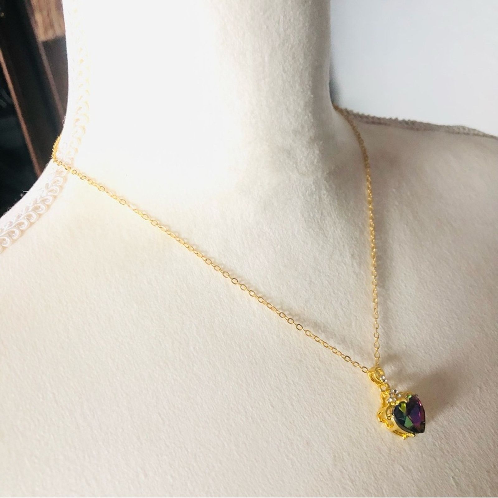 Jewelry Ladies heart shape faceted rainbow crystal necklace Size ONE SIZE - 13 Thumbnail