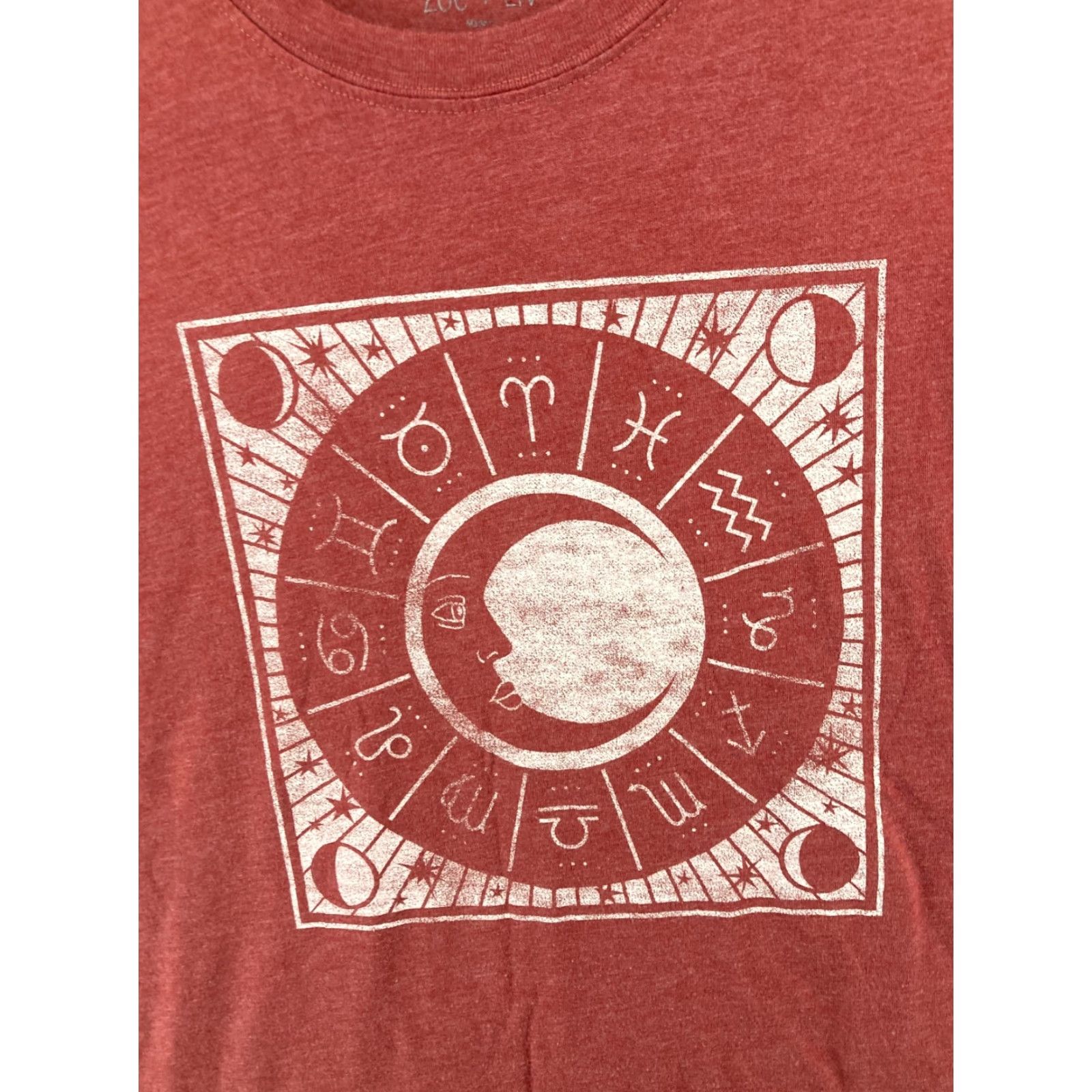 Vintage Zoe Liv Womens TShirt XL Red Zodiac Boho Celestial Moon Graphic Print Crew Neck Short Sleeve Casual Jersey Cotton Vintage No Size XL / US 12-14 / IT 48-50 - 4 Thumbnail