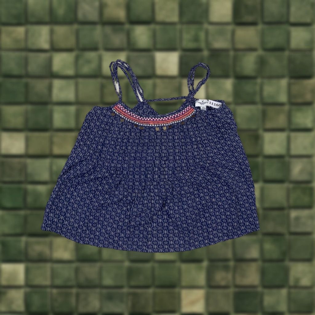 American Eagle Outfitters American Eagle Outfitters Tank Top Womens Cropped Boho Pleated Front Crop Tank M Blue Casual Sleeveless Spaghetti Size M / US 6-8 / IT 42-44 - 1 Thumbnail