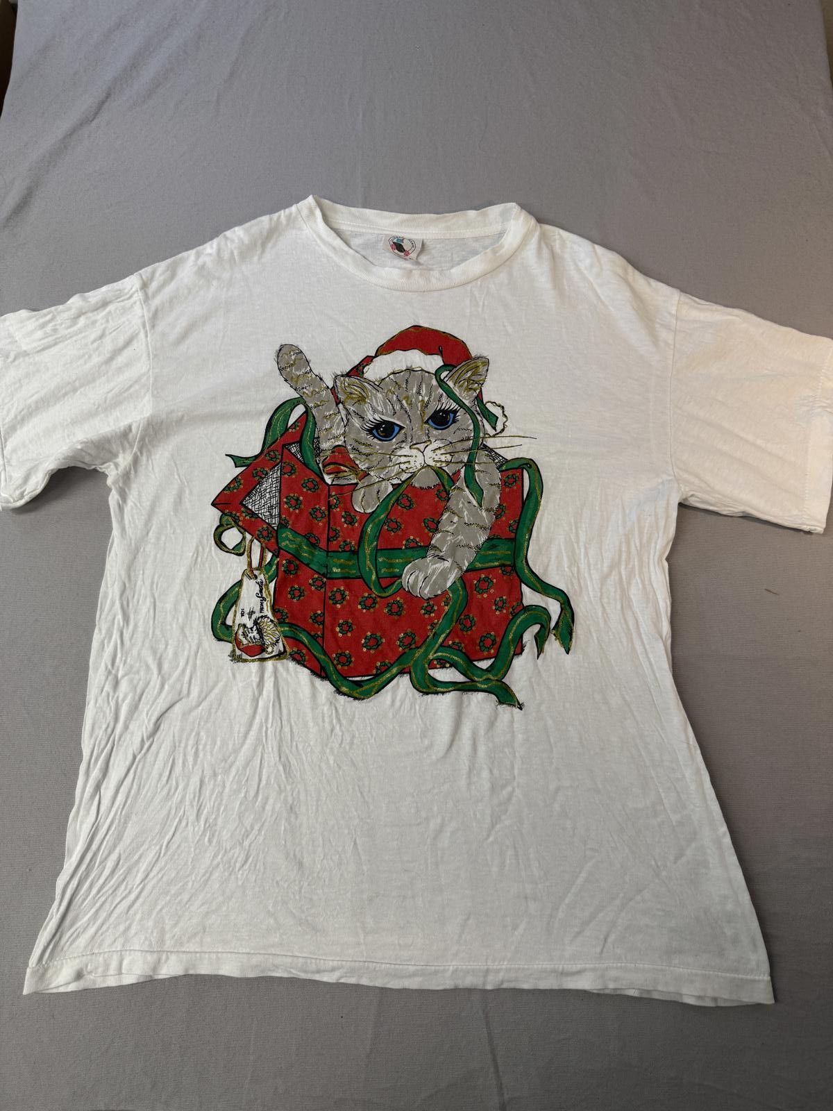 Designer VTG 90s Cat Merry Christmas Gift Box T-shirt Xmas Kitty XL Size US XL / EU 56 / 4 - 1 Thumbnail