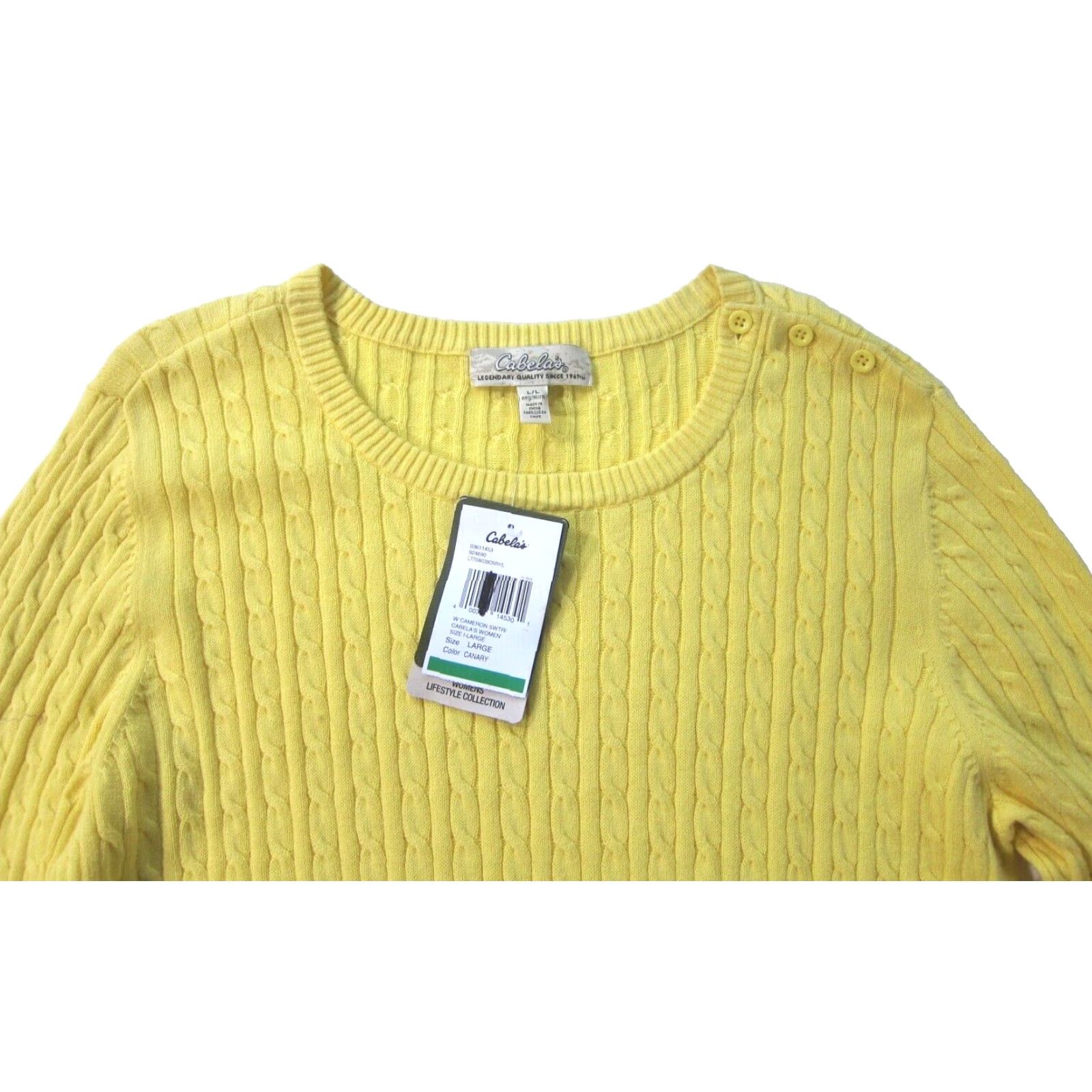 Vintage NWT Cabela's Cameron Yellow Knit Long Sleeve Round Neck Sweater Large Size L / US 10 / IT 46 - 3 Thumbnail