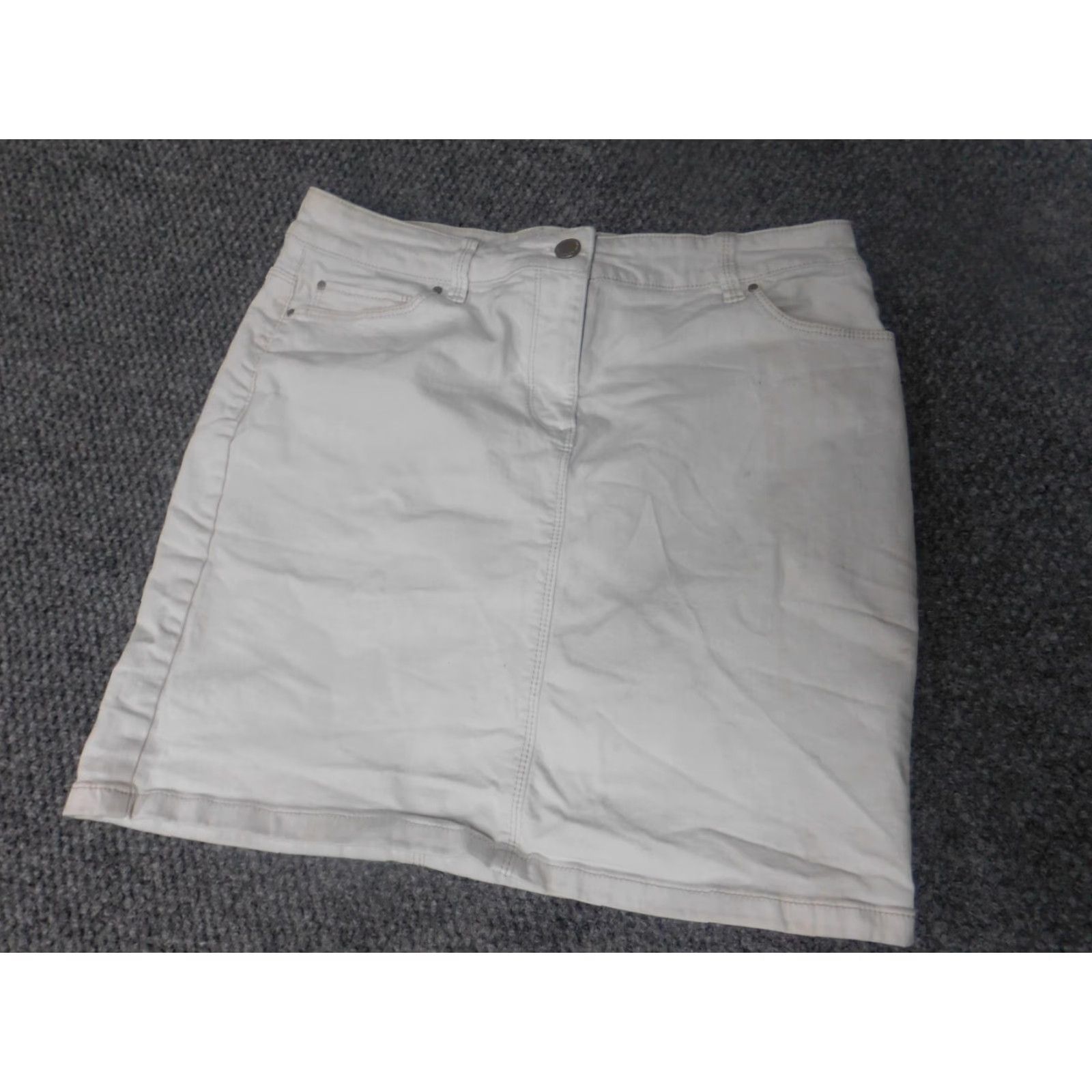 Ann Taylor Ann Taylor Womens Skirt 6 White A-line Knit Zipper Ruffle Knee Length Casual Vintage No Size 28" / US 6 / IT 42 - 3 Thumbnail