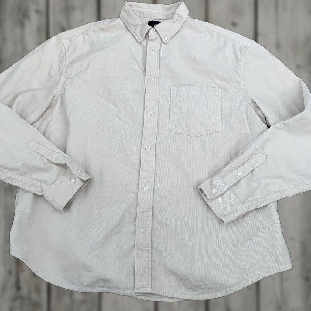 H&M H&M Corduroy Shirt Mens XL Beige Ivory Regular Button-Down 100% Cotton Cotton Corduroy Button-Up Pockets Casual | Men Regular Fit House Brand N/A Size US XL / EU 56 / 4 - 1 Thumbnail