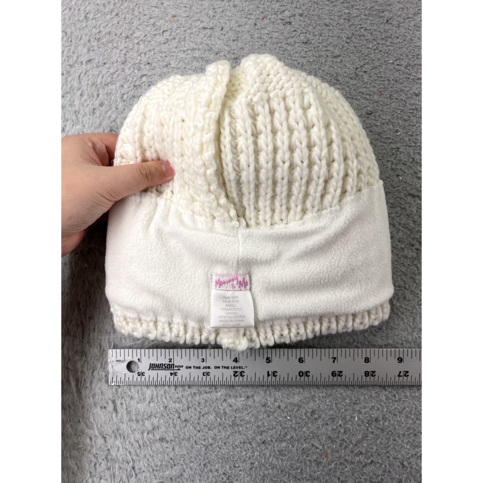 Vintage Mommy & Me Beanie One Size Womens White Knit Acrylic Poly Lined Faux Fur Ski Pom Size ONE SIZE - 5 Thumbnail