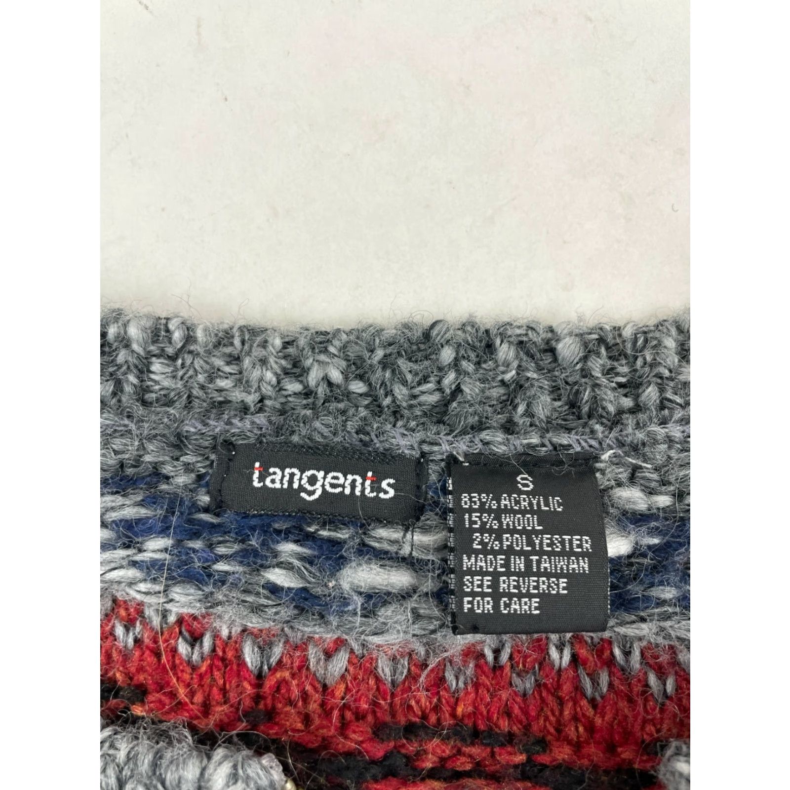 Vintage Tangents Sweater Women's S Gray Blue Red Fair Isle Full Zip Cardigan Wool Blend Size S / US 4 / IT 40 - 6 Thumbnail