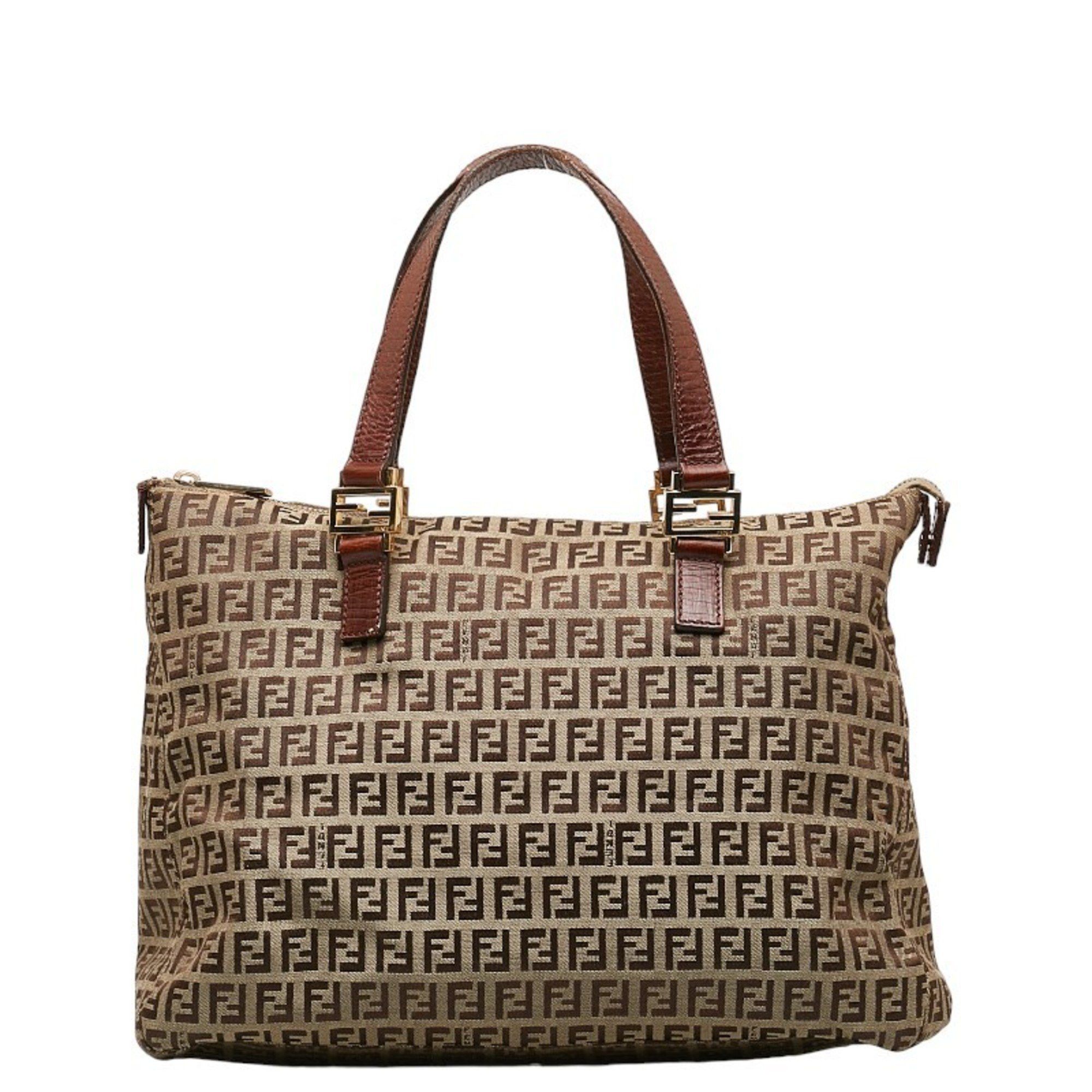 FENDI Zucchino Tote Bag Brown Canvas Leather Women