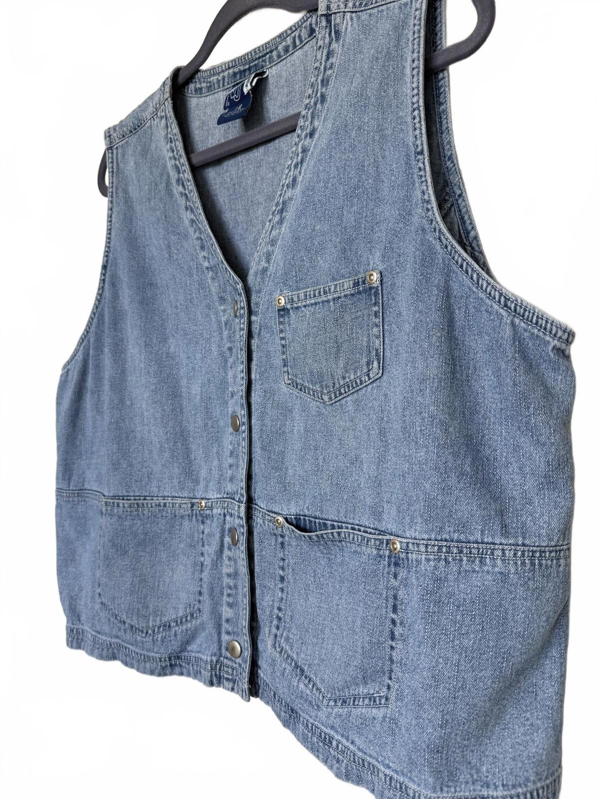 Designer Vintage Retro Boxy Crop Denim Jean Vest Size XL / US 12-14 / IT 48-50 - 1 Thumbnail