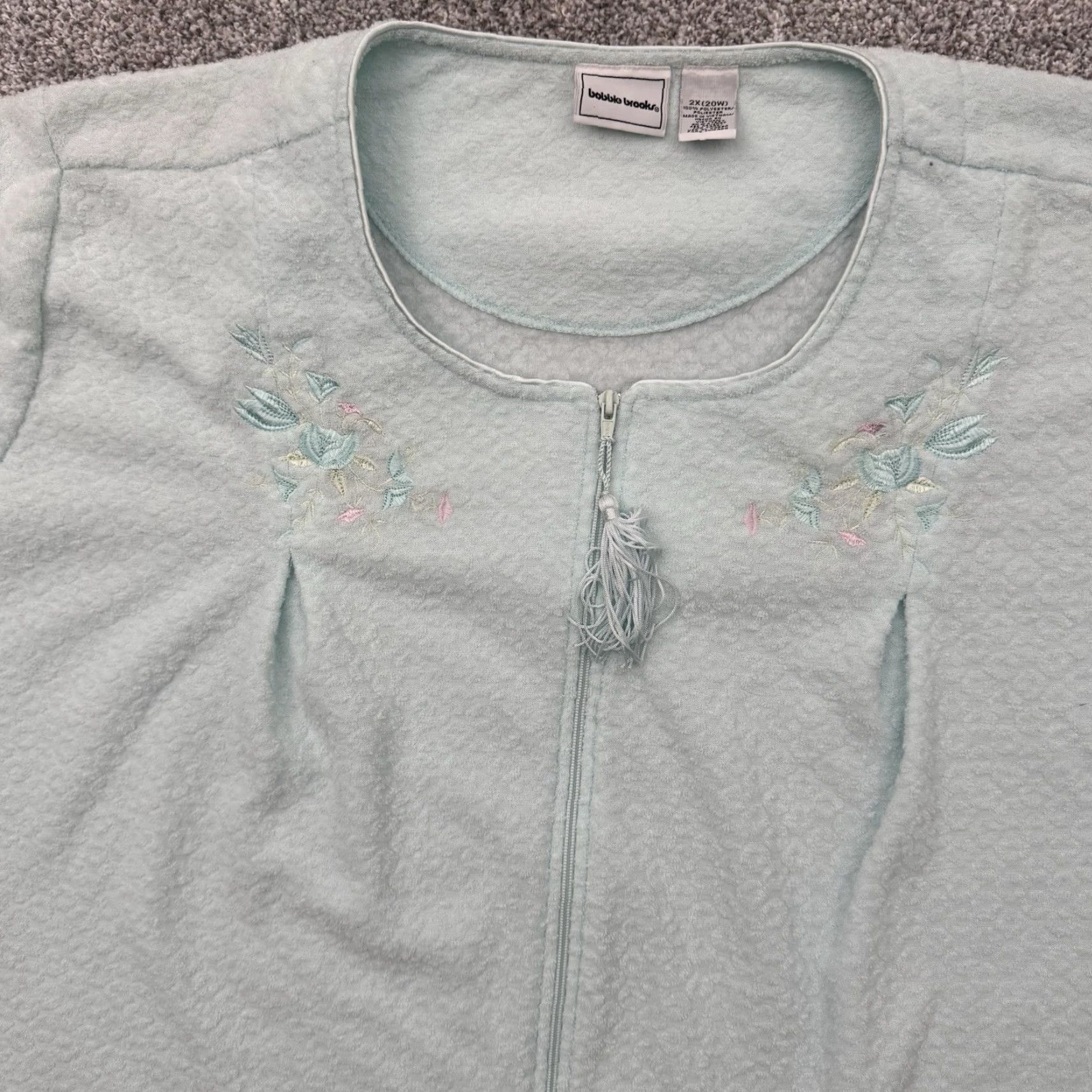 Vintage VINTAGE Bobbie Brooks Robe Women 2X Plus Nightgown Full Zip 90s Embroidered Cozy Grandmacore Blue Woman Size ONE SIZE - 3 Thumbnail