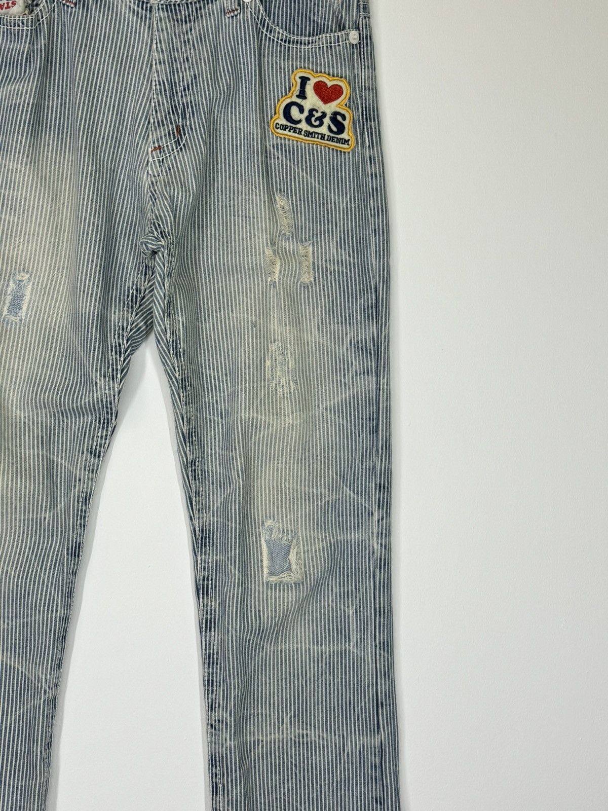Hysteric Glamour × Japanese Brand Distressed Striped Patches i ❤️ Copper Smith Denim Jeans Size US 31 - 7 Thumbnail