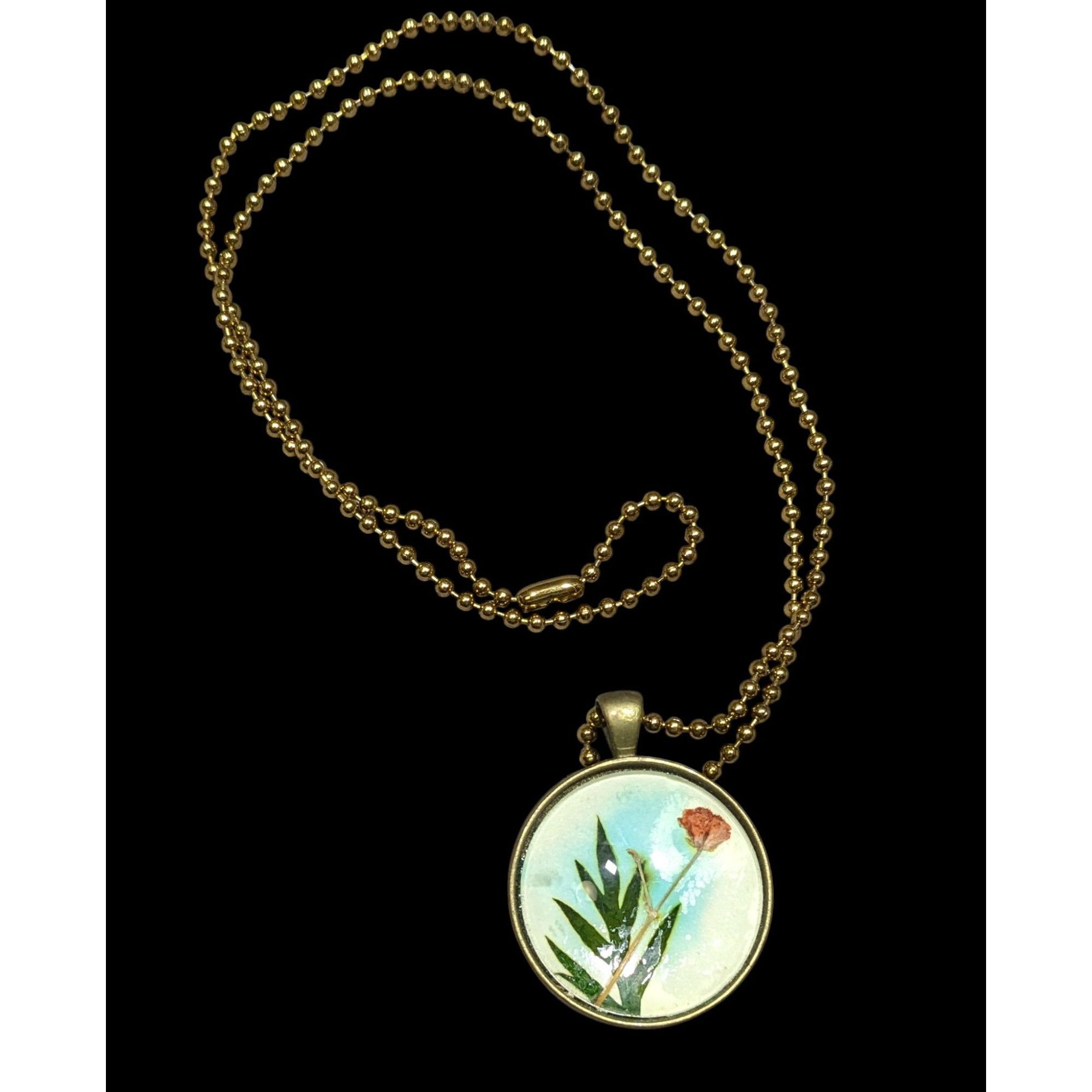 Other Painted Flower Pendant Necklace With Glass Dome & Gold-Tone Size ONE SIZE - 1 Thumbnail