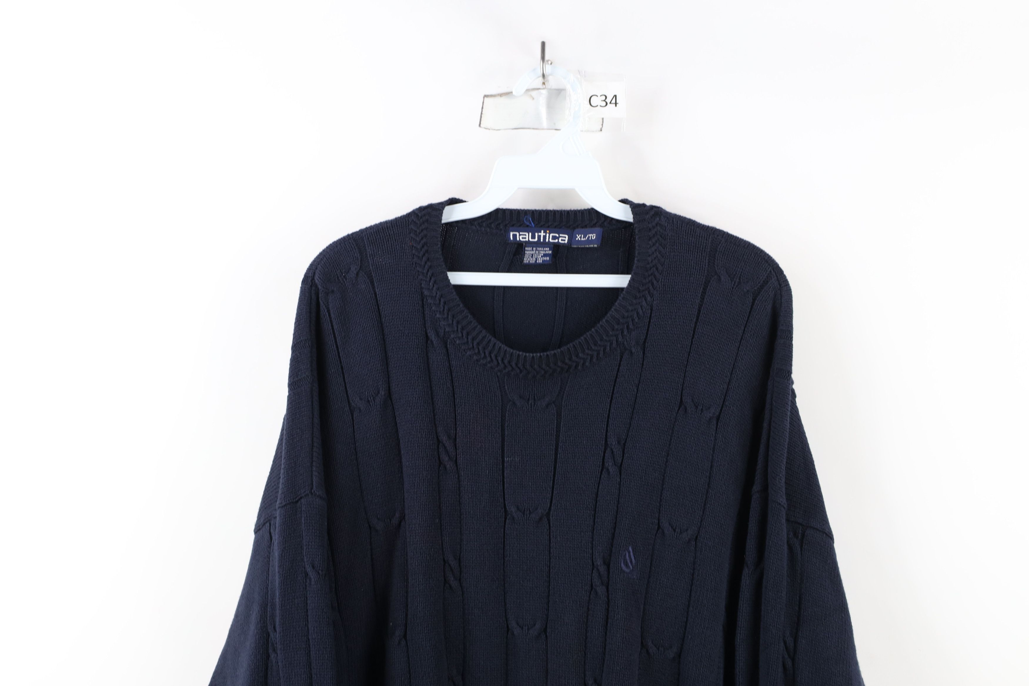 Nautica × Vintage Vintage 90s Nautica Cable Knit Crewneck Sweater Navy Blue Size US XL / EU 56 / 4 - 2 Thumbnail