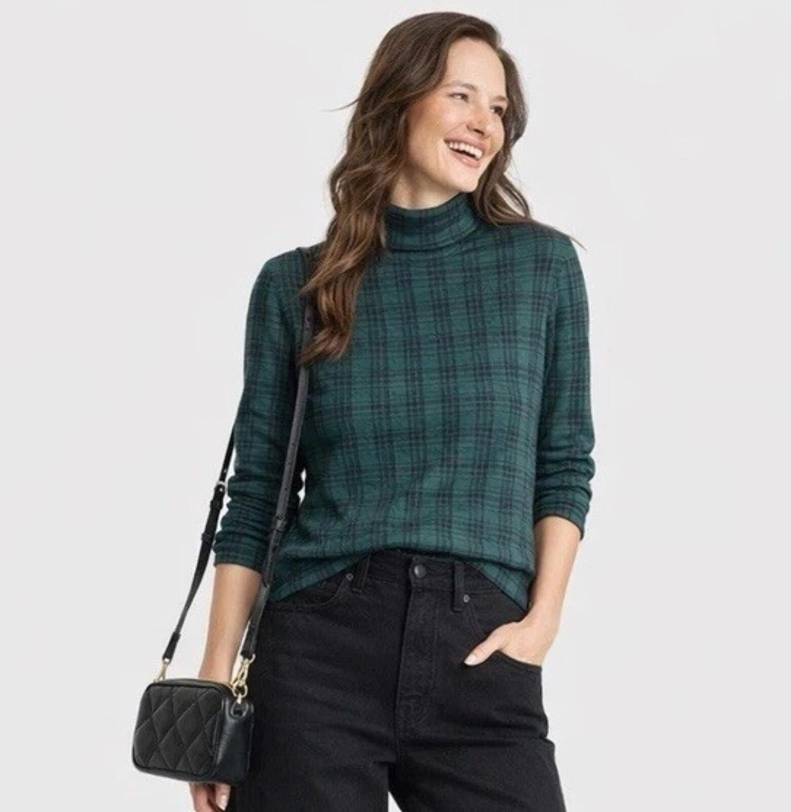 Lands' End Lands End Turtleneck Cotton Black Green Plaid shirt M(10-12) Size M / US 6-8 / IT 42-44 - 1 Thumbnail