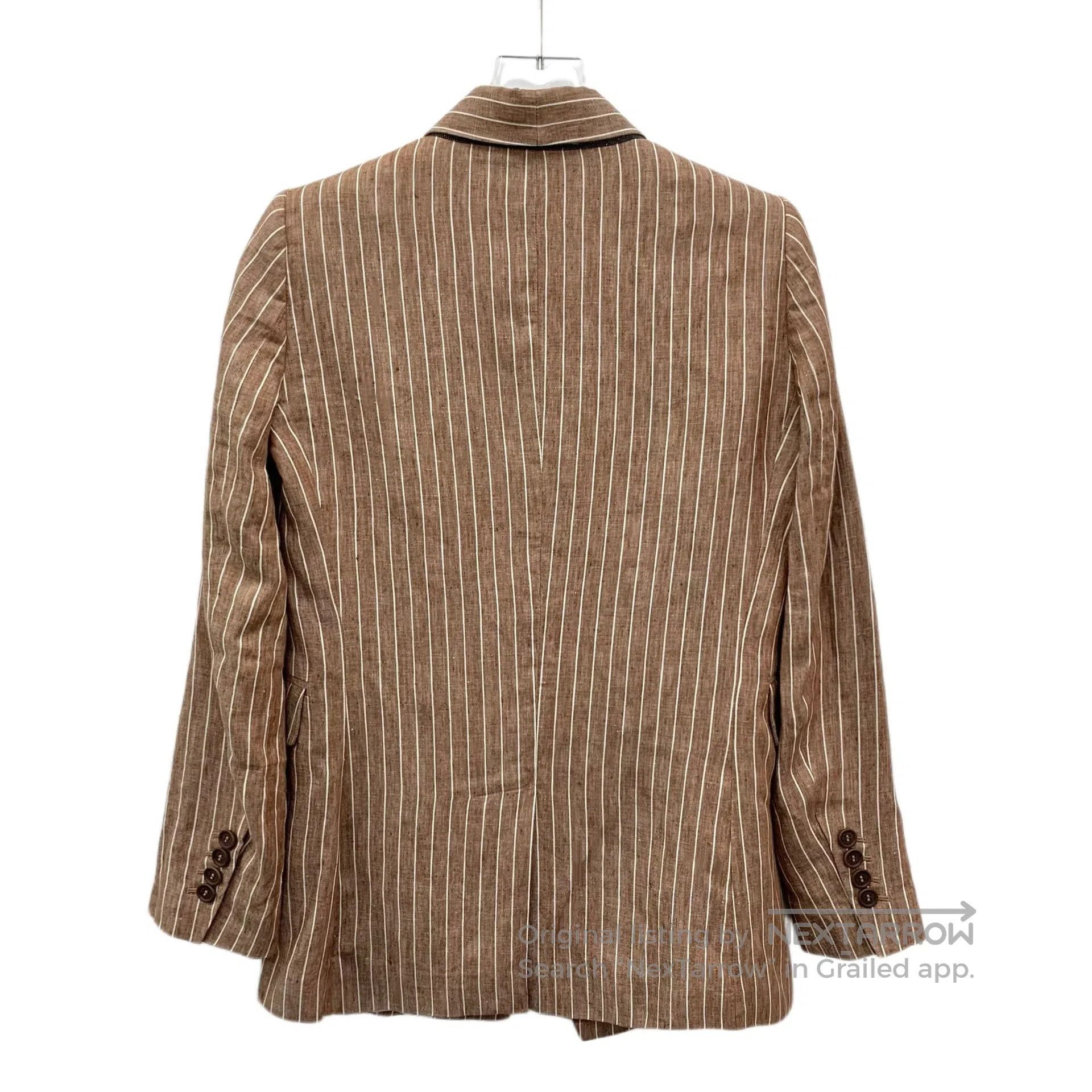 Brunello Cucinelli Brunello Cucinelli Brown Vertical Stripe Linen Double Brea Size US XXS / EU 40 - 2 Thumbnail