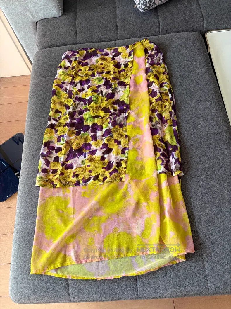 Dries Van Noten Dries Van Noten Print Midi Skirt Yellow Purple Color Block Size 37" - 1 Thumbnail