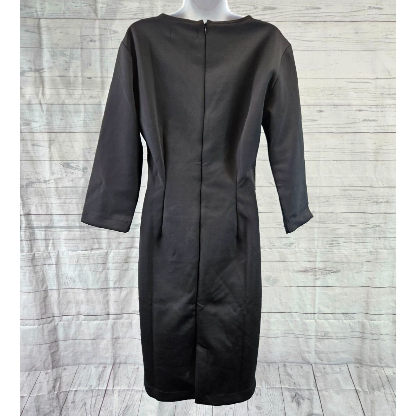 Elizabeth and James Textile Elizabeth and James Dress Womens XL Solid Black V-Neck 3/4 Sleeve Midi Bodycon Sheath Size XL / US 12-14 / IT 48-50 - 4 Thumbnail