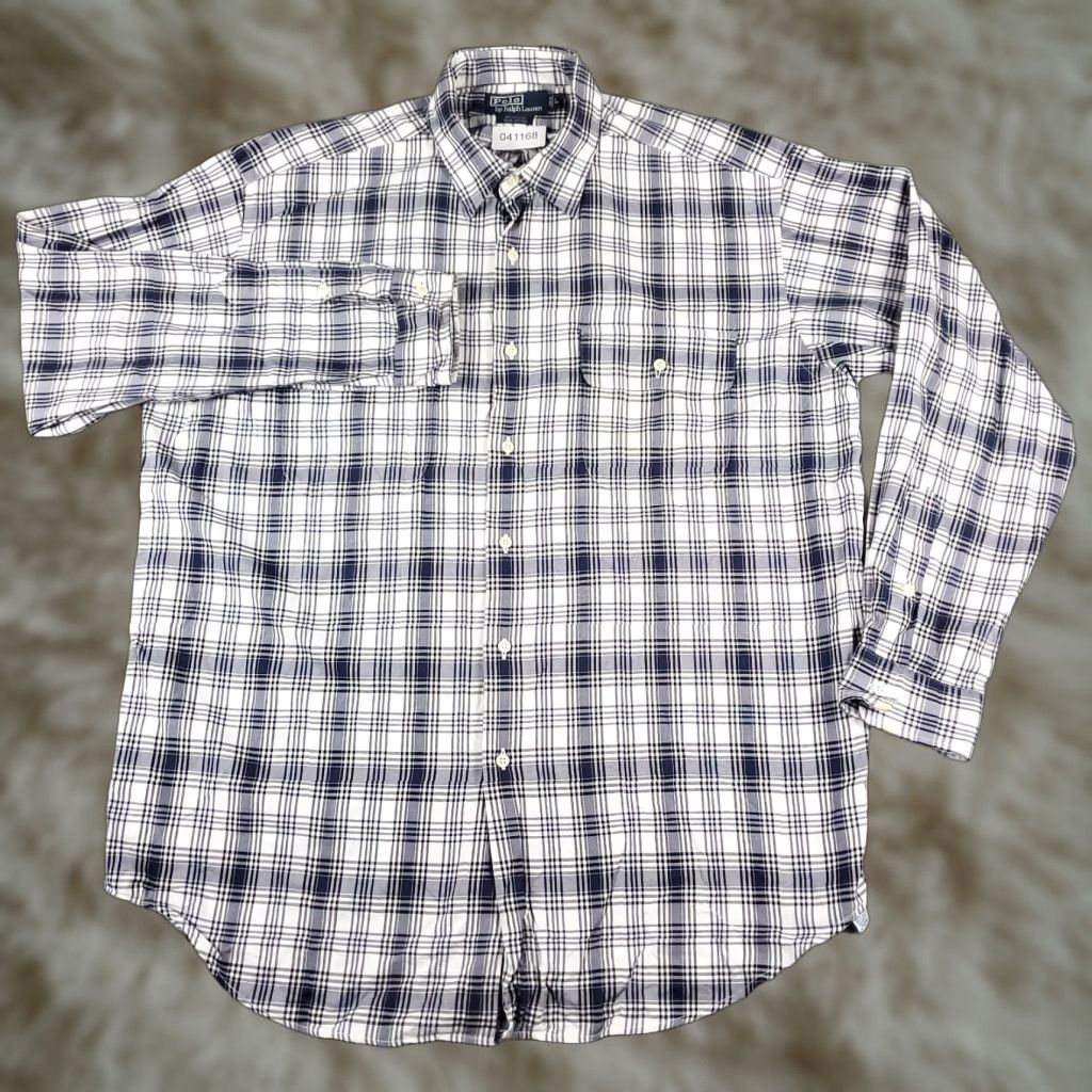 Ralph Lauren Ralph Lauren Shirt Mens Large Blue Plaid Button-Up Long Sleeve Casual Formal Workwear Executive Shirt Mens L Blue Plaid Shirt Size US L / EU 52-54 / 3 - 1 Thumbnail